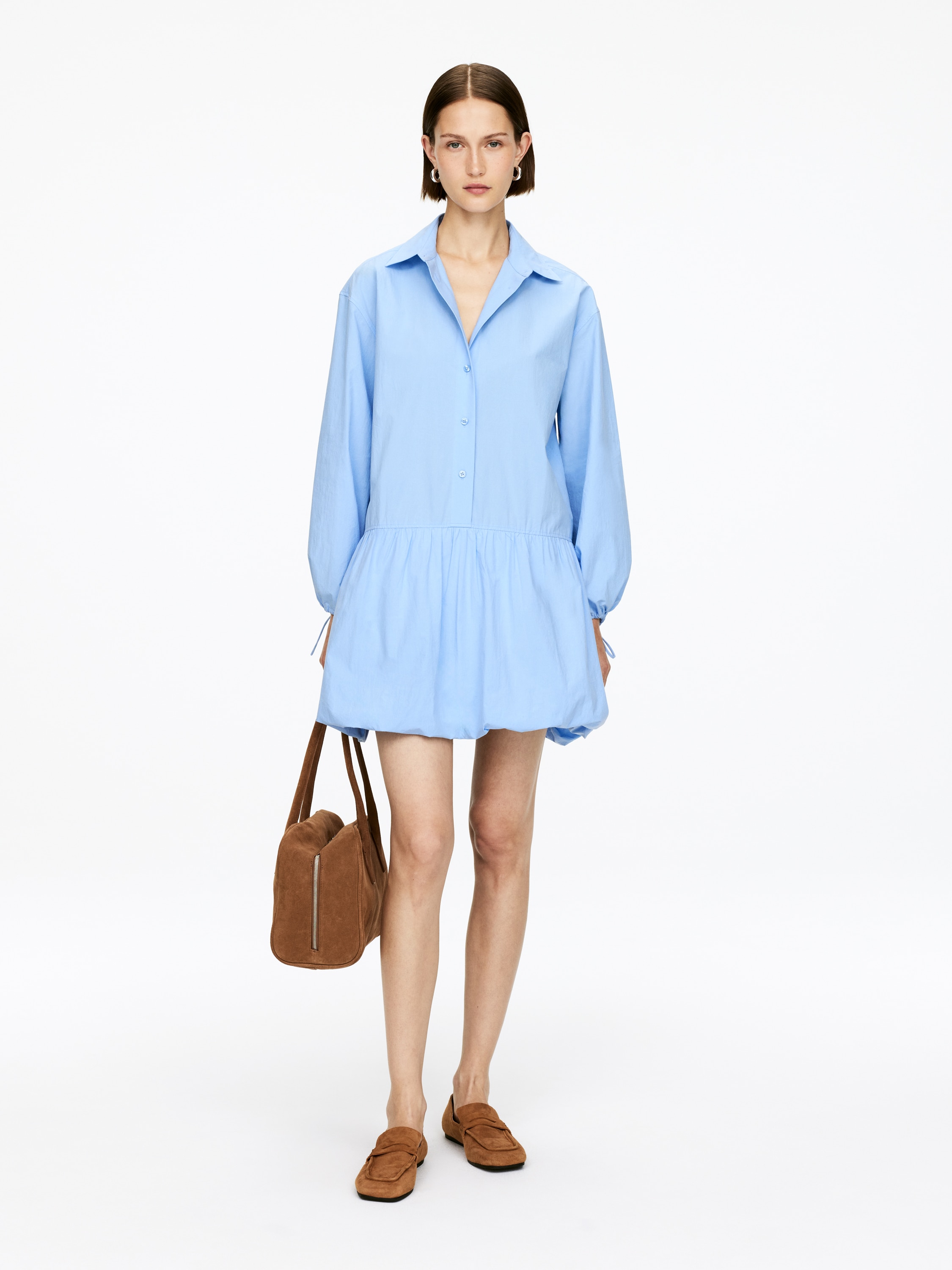 Bubble-Hem Dress - Светлосиньо