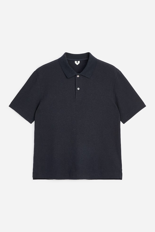 Cotton Linen Polo Shirt - Dark Blue/Brown - 1