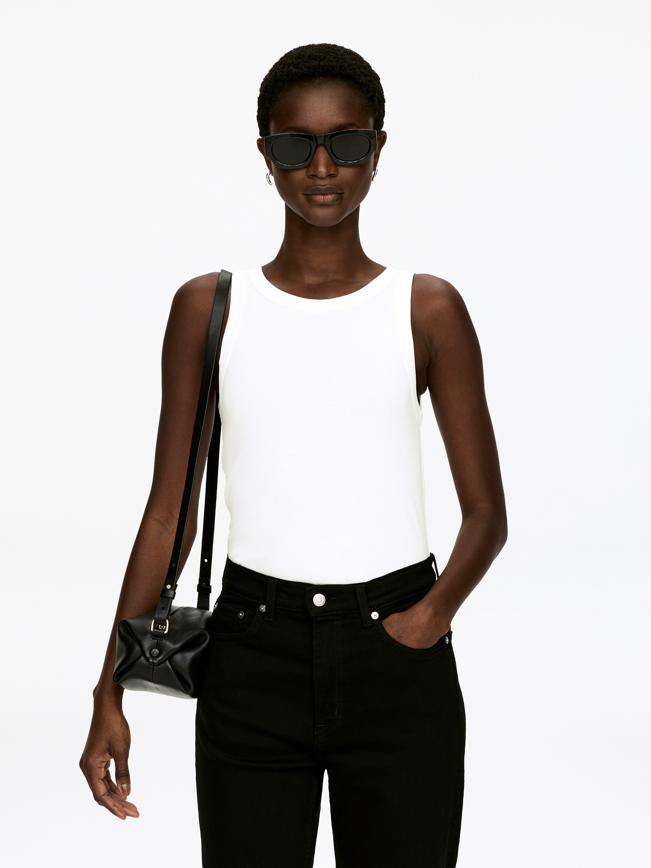 Rib Tank Top - White/Black/Grey