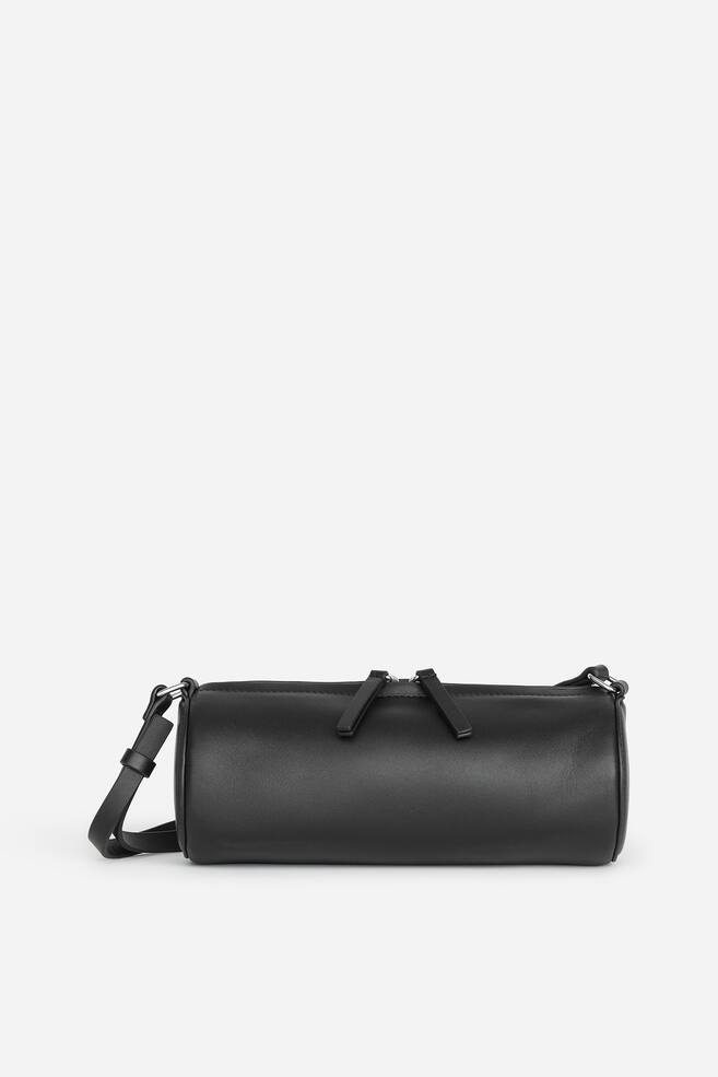 Zylindrische Schultertasche aus Leder - Schwarz/Cremeweiß - 1