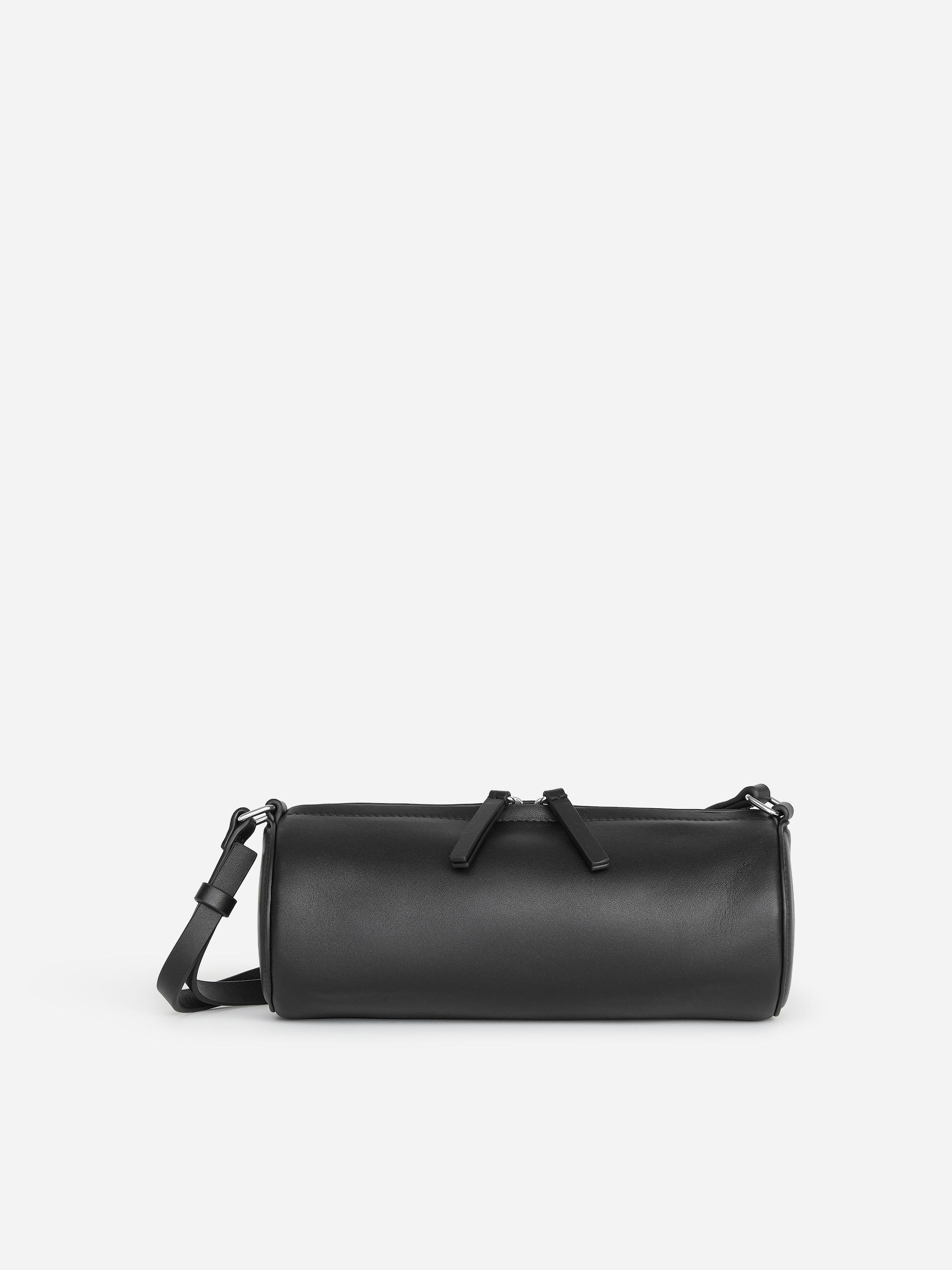 Borsa a spalla cilindrica in pelle-Black-20199