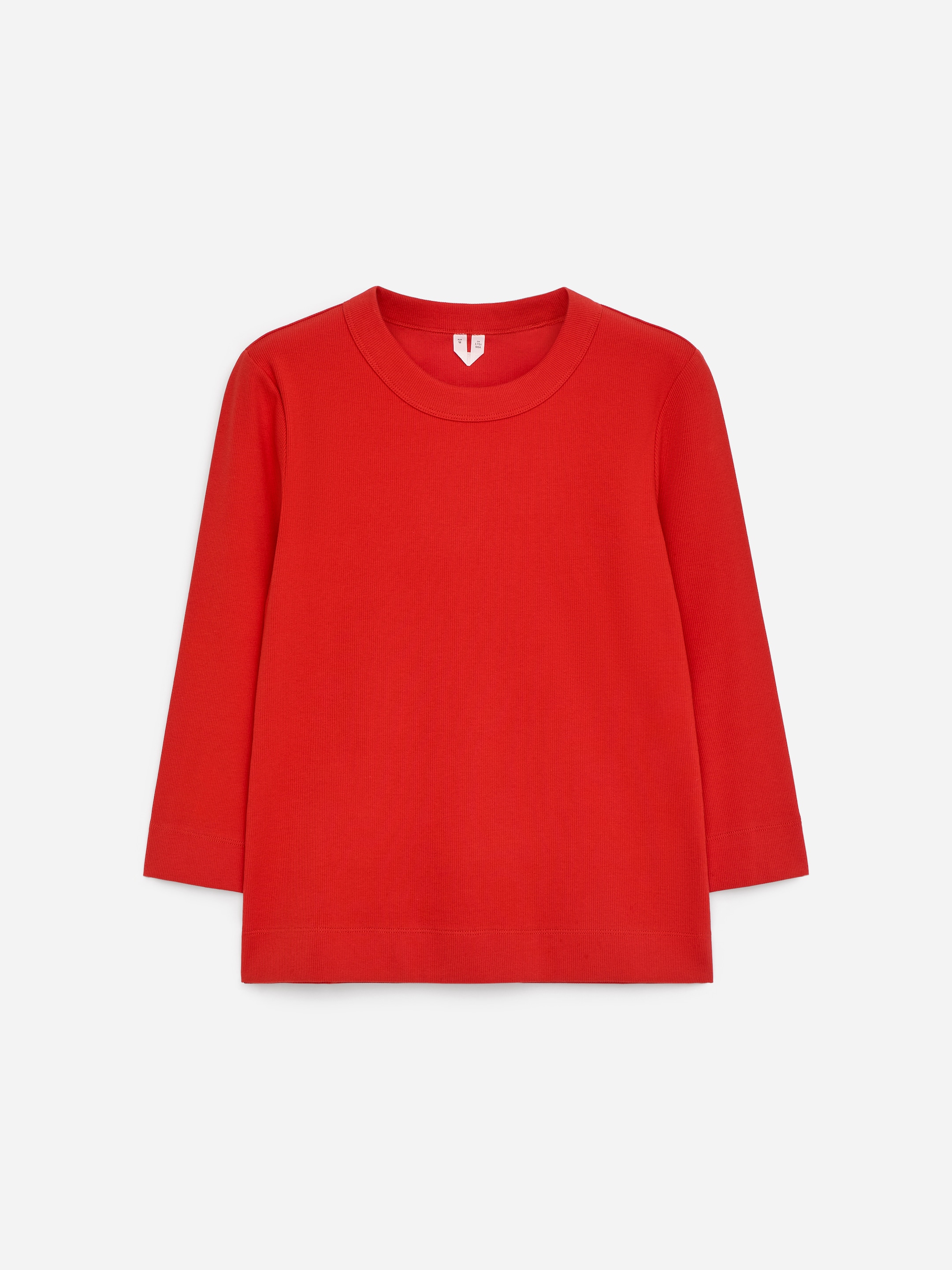 Slim Crop-Sleeve Rib T-shirt - Red - Slim fit - Women - StillMedia/DescriptiveStillLife - 2