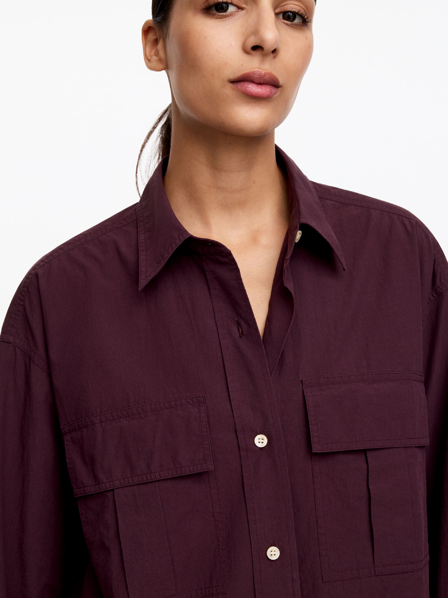Cotton Shirt Dress - Dark Purple - Loose fit - Women - StillMedia/Lookbook - 5