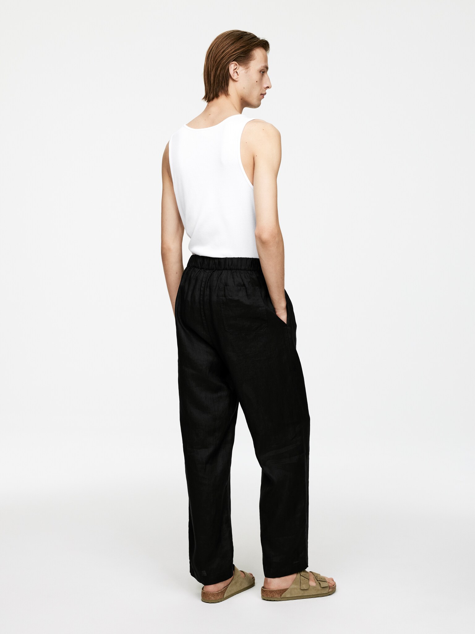 Pantalon en lin décontracté - Noir/Beige/Bleu foncé - 5