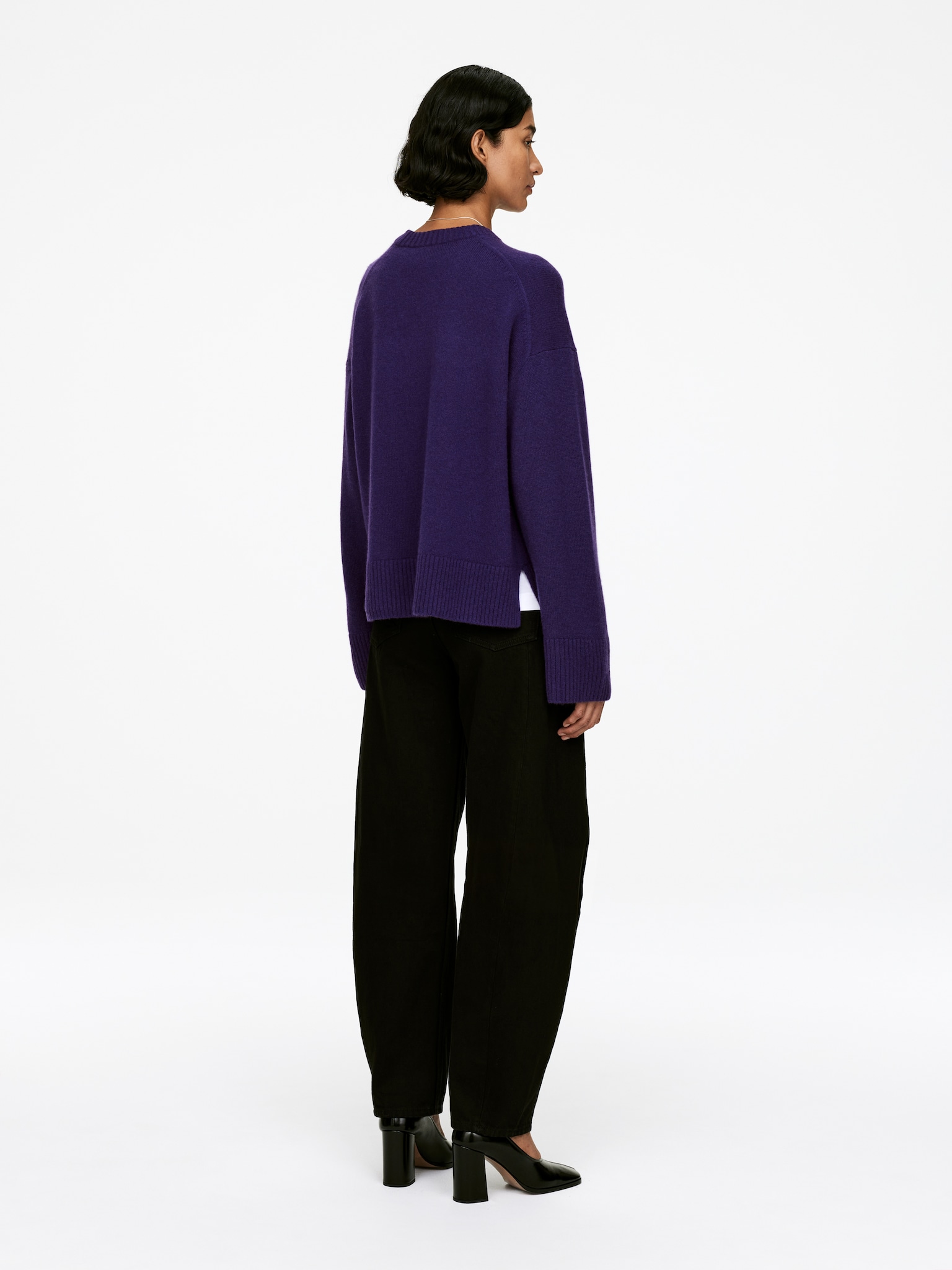 Oversized Pure Cashmere Jumper​ - Purple/Black - 3