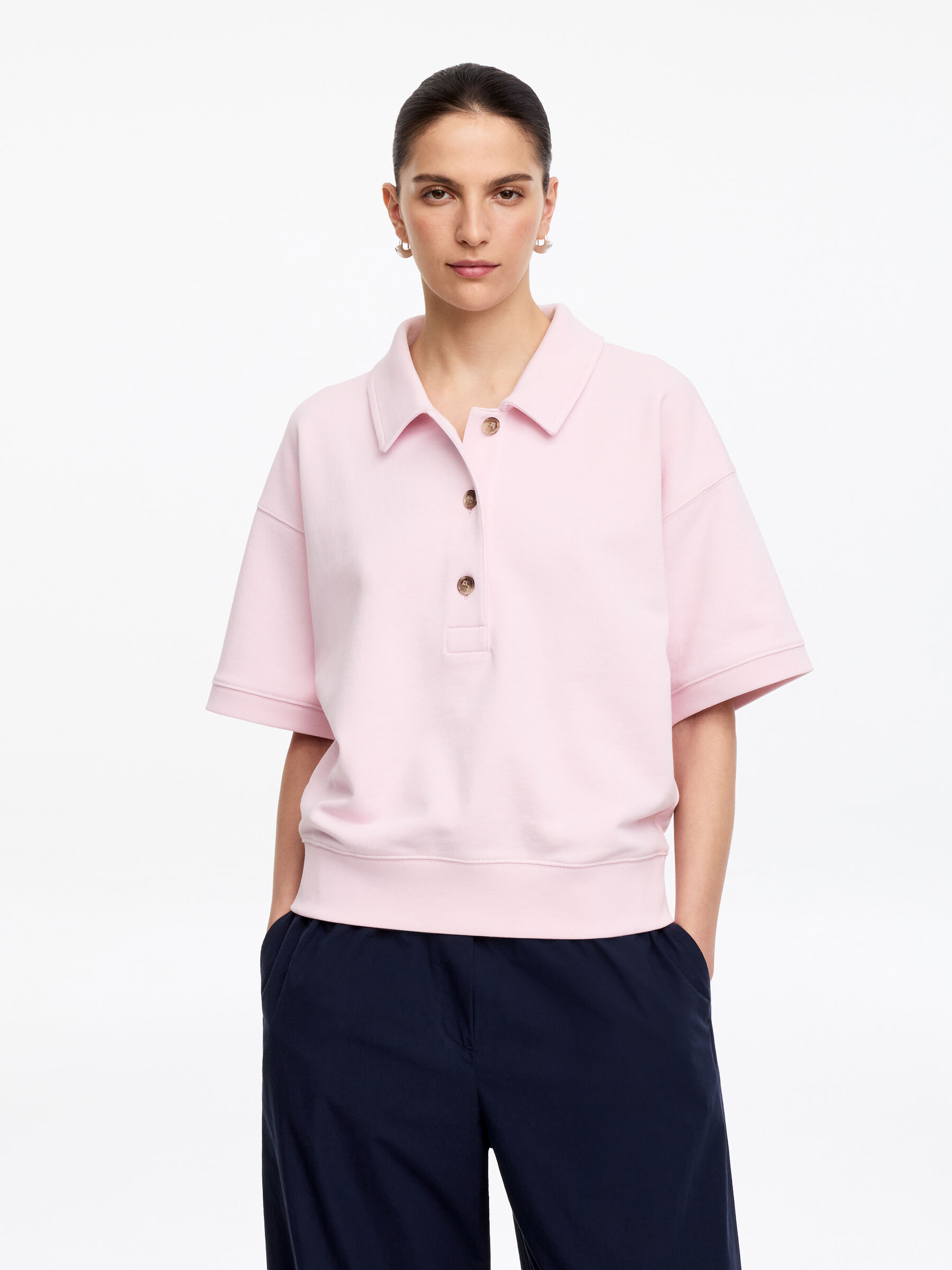 French Terry Polo Sweatshirt-#DAC8D5-19506