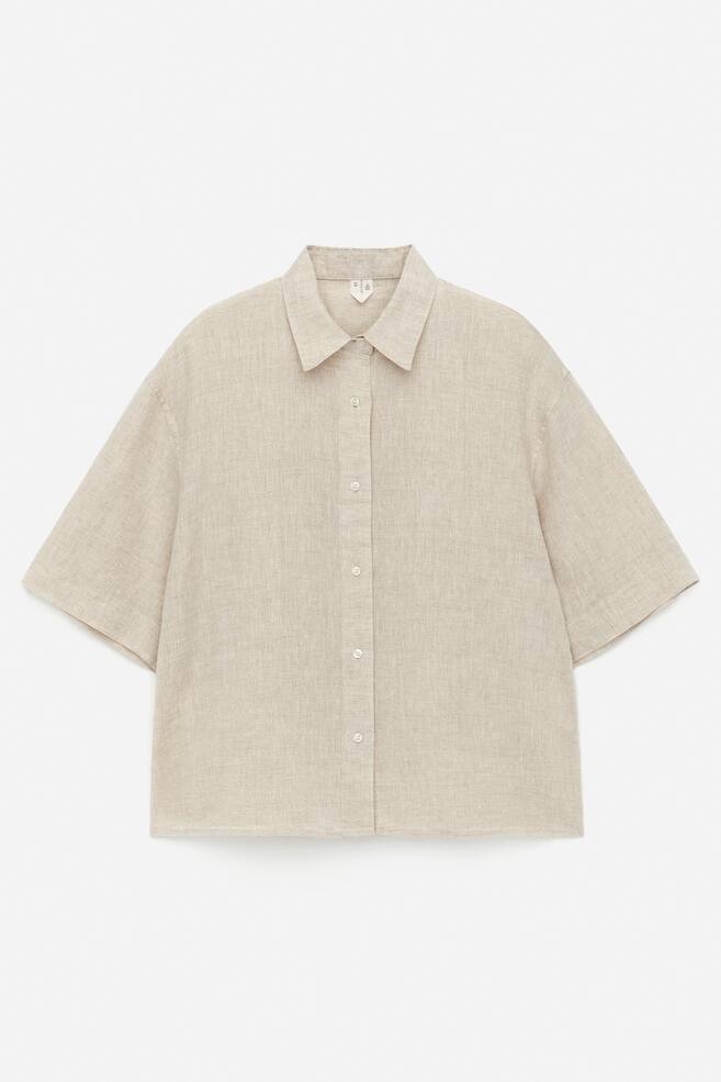Relaxed Linen Shirt - Beige/Black - 1