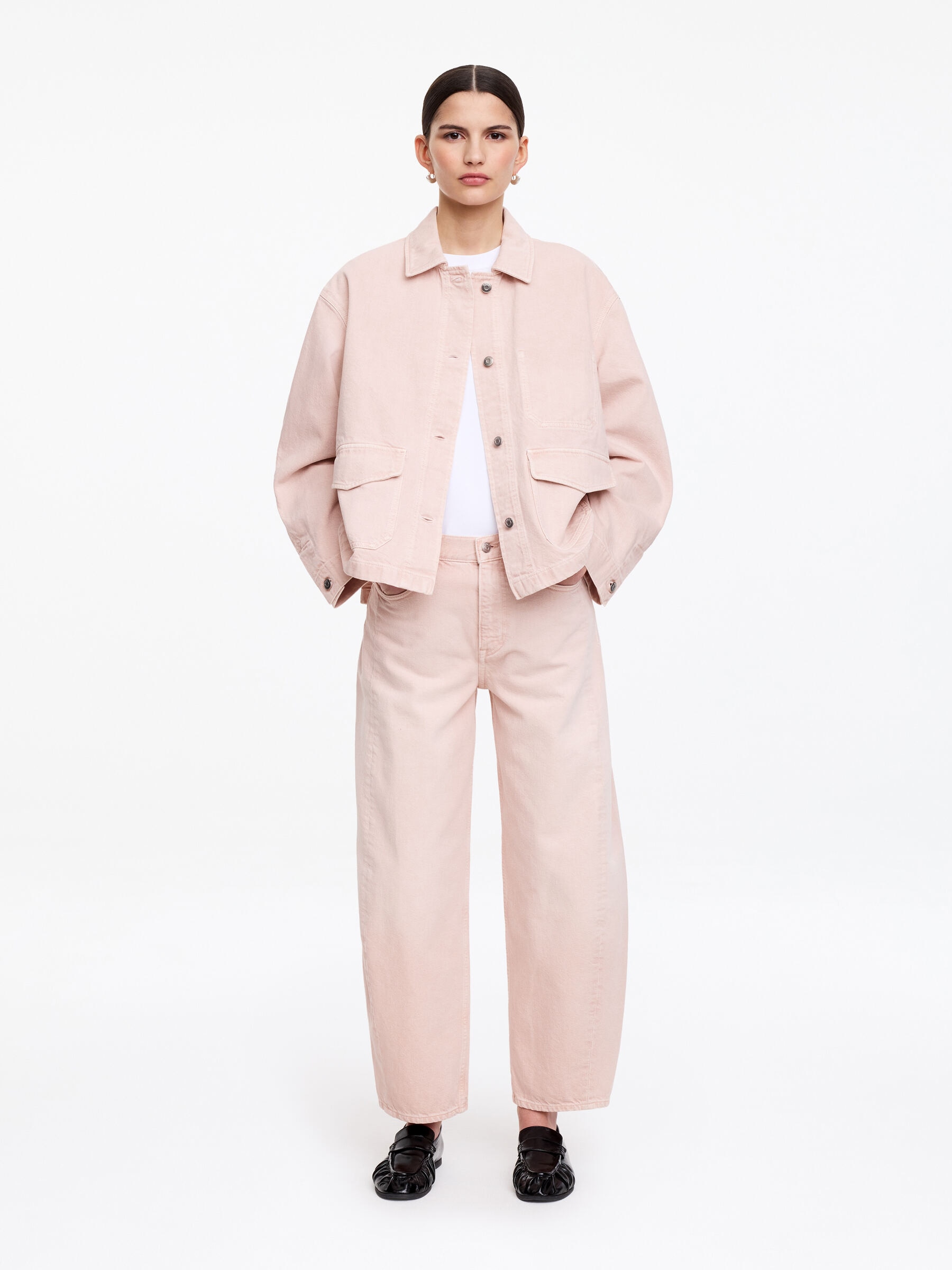 Pudełkowa koszula wierzchnia z denimu-#D6B8B9-18700