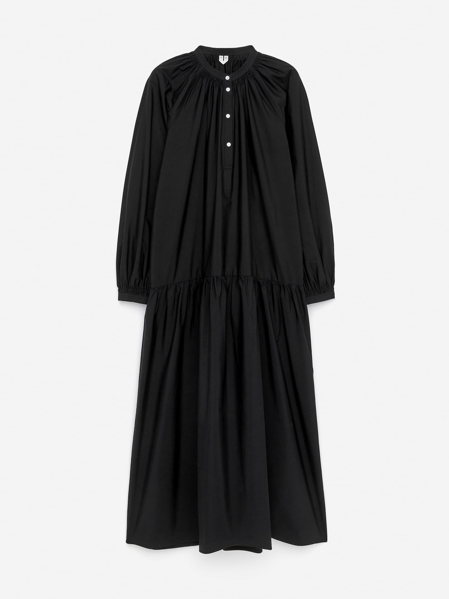 Cotton Midi Dress - Black - 2