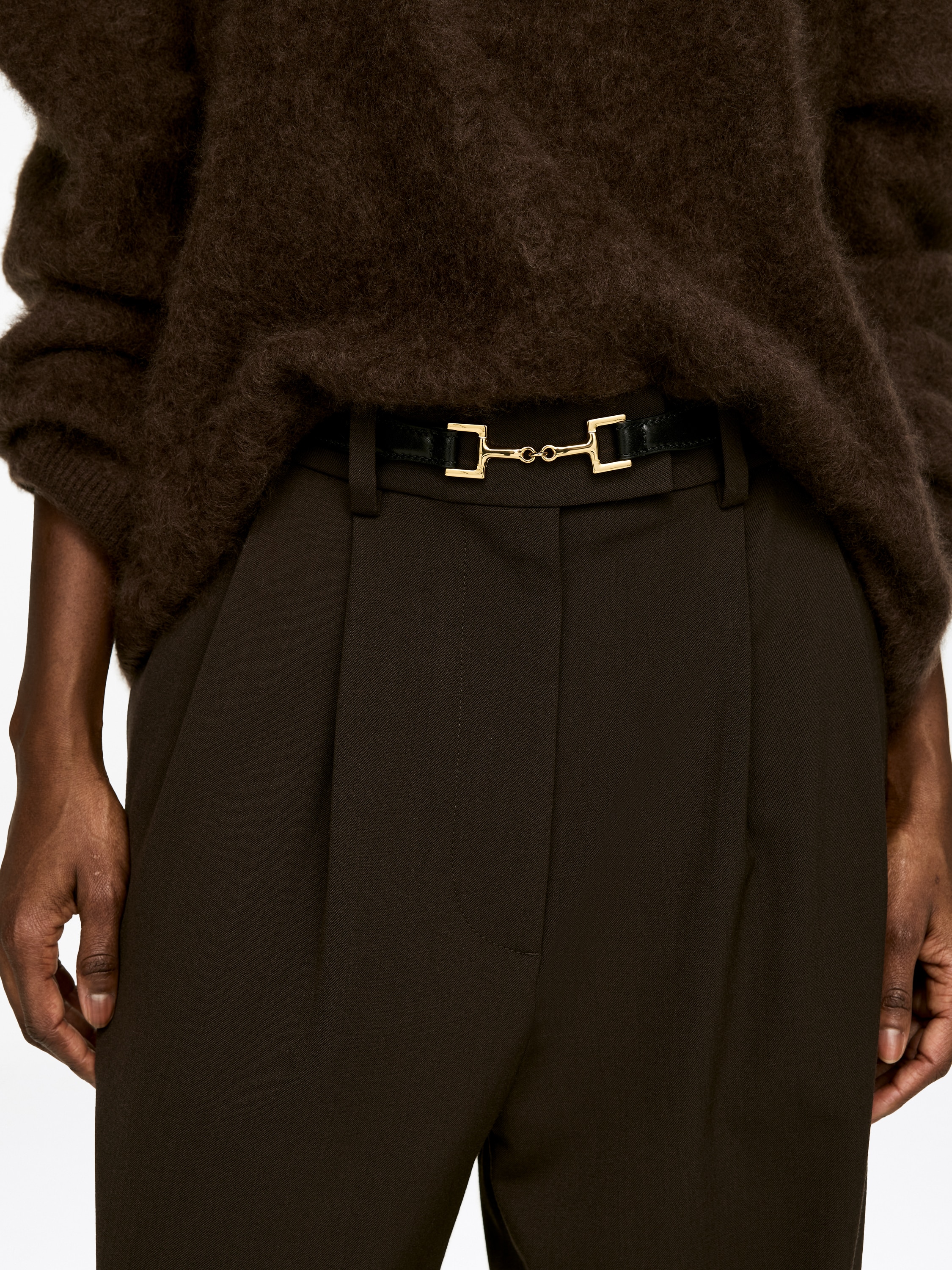 Läderbälte med hästbetselspänne - Svart