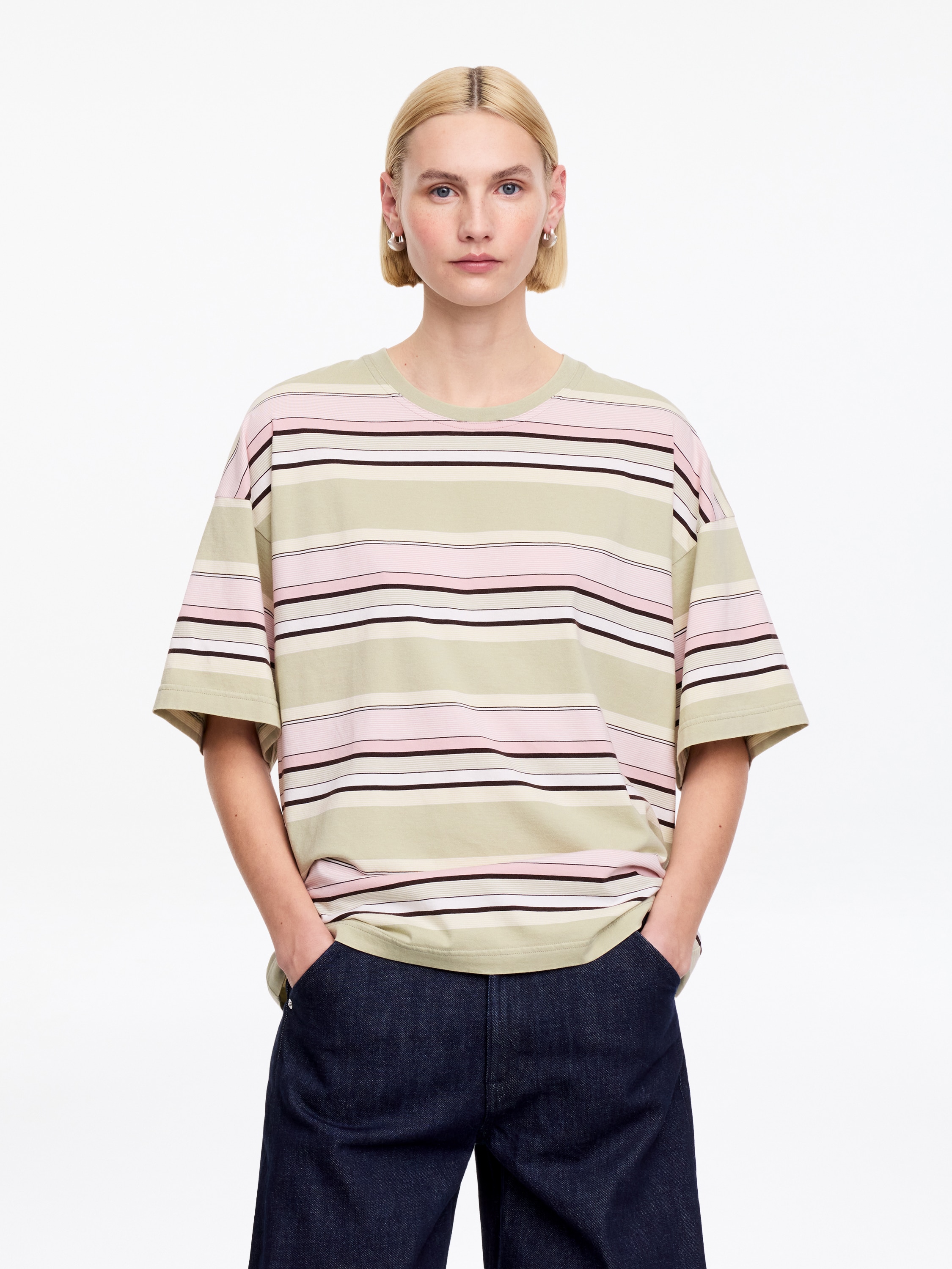 T-shirt oversize - Verde kaki/Rosa/Bianco