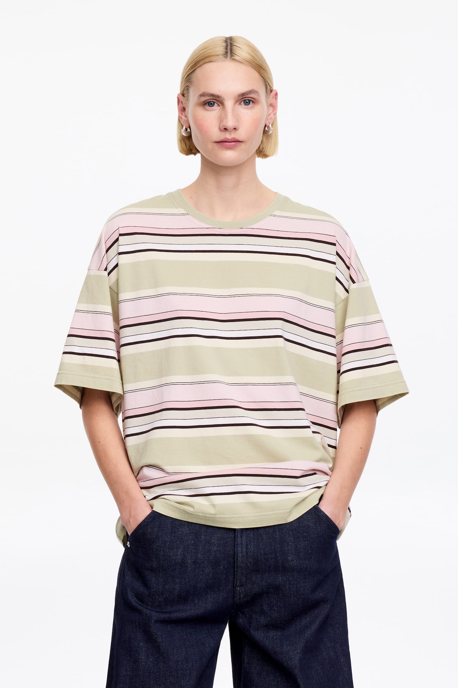 Camiseta oversize - Verde caqui/rosa/Blanco - 1