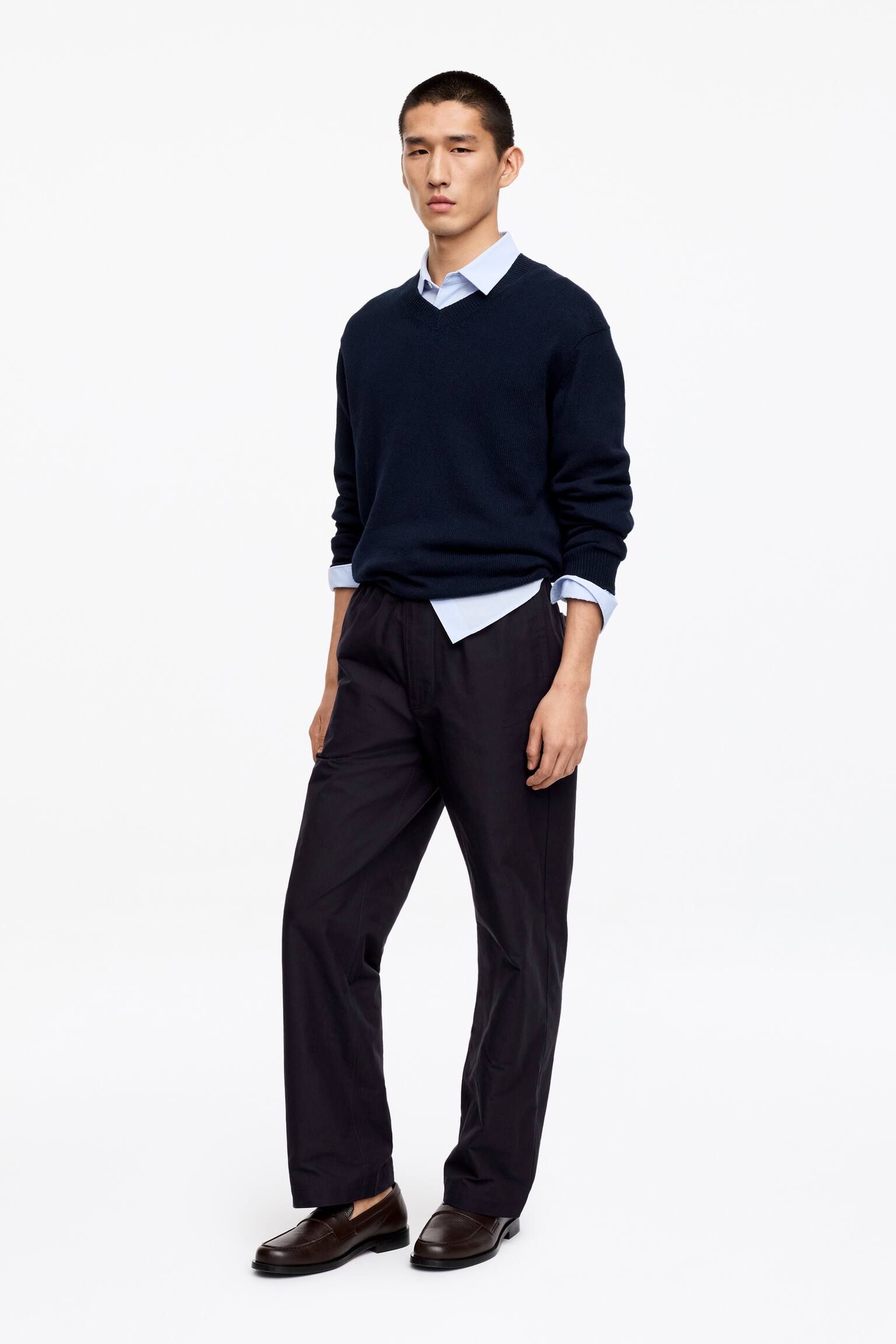 Pantaloni Lejeri Din Hopsack De Bumbac-Albastru închis - 5