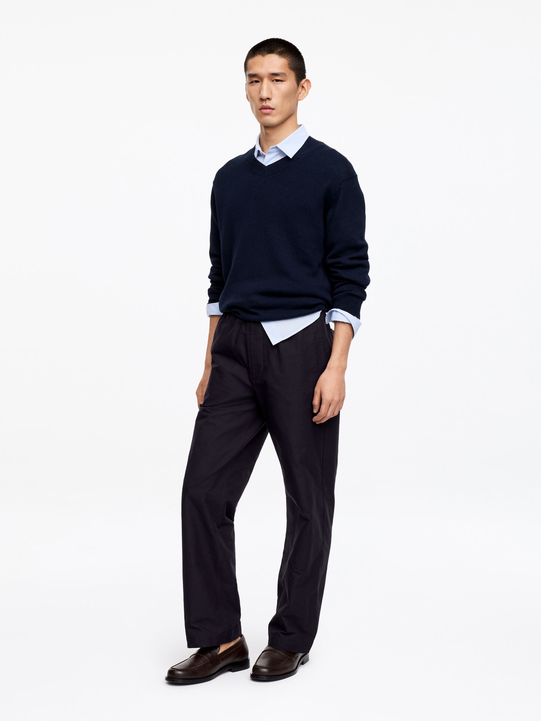 Relaxed Cotton Hopsack Trousers - Dark Blue - Loose fit - Men - StillMedia/Lookbook - 3