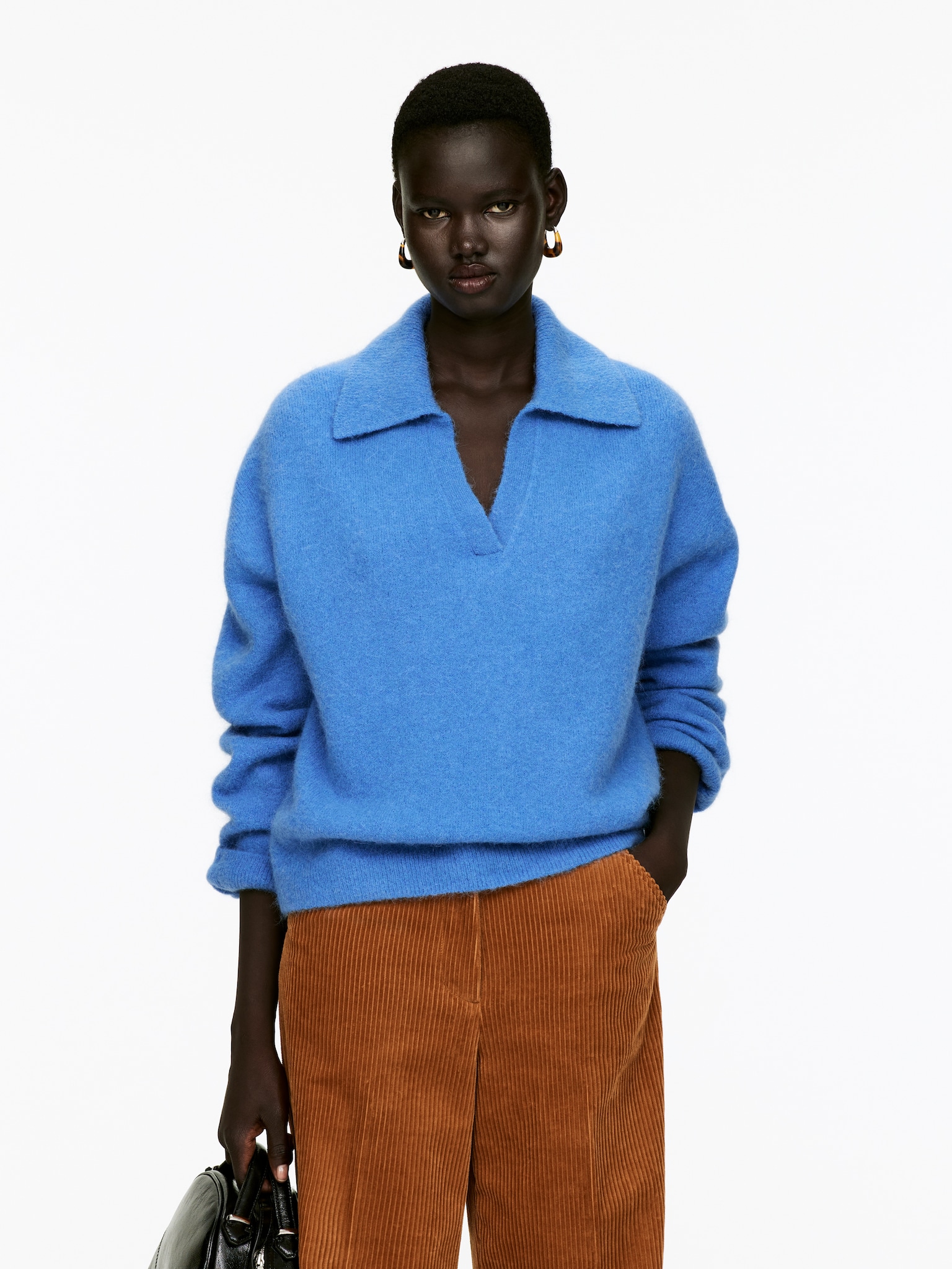 Pull en mélange de laine et d'alpaga - Bleu/Gris chiné/Marron