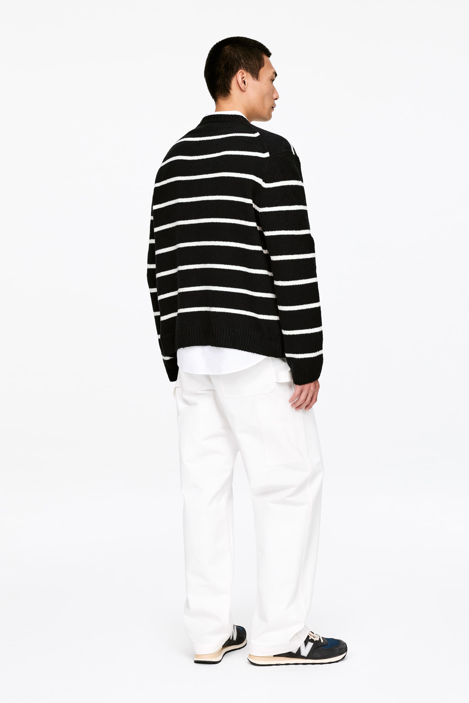 Ruimvallende trui van een katoenmix - Zwart/wit/Gebroken wit/rood - 3