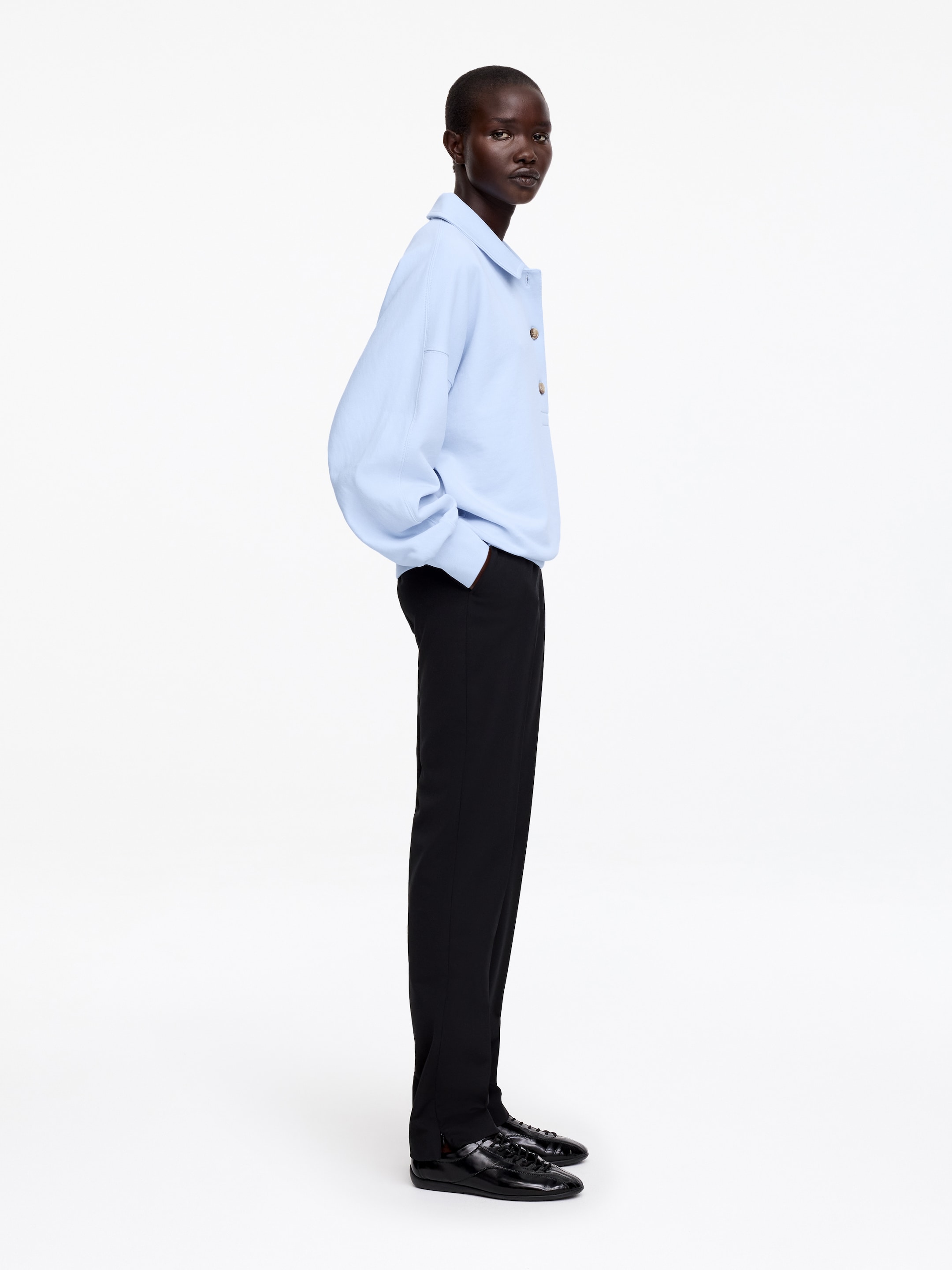 Sweat polo en tissu éponge - Bleu ciel - Regular fit - Femme - StillMedia/Lookbook - 5