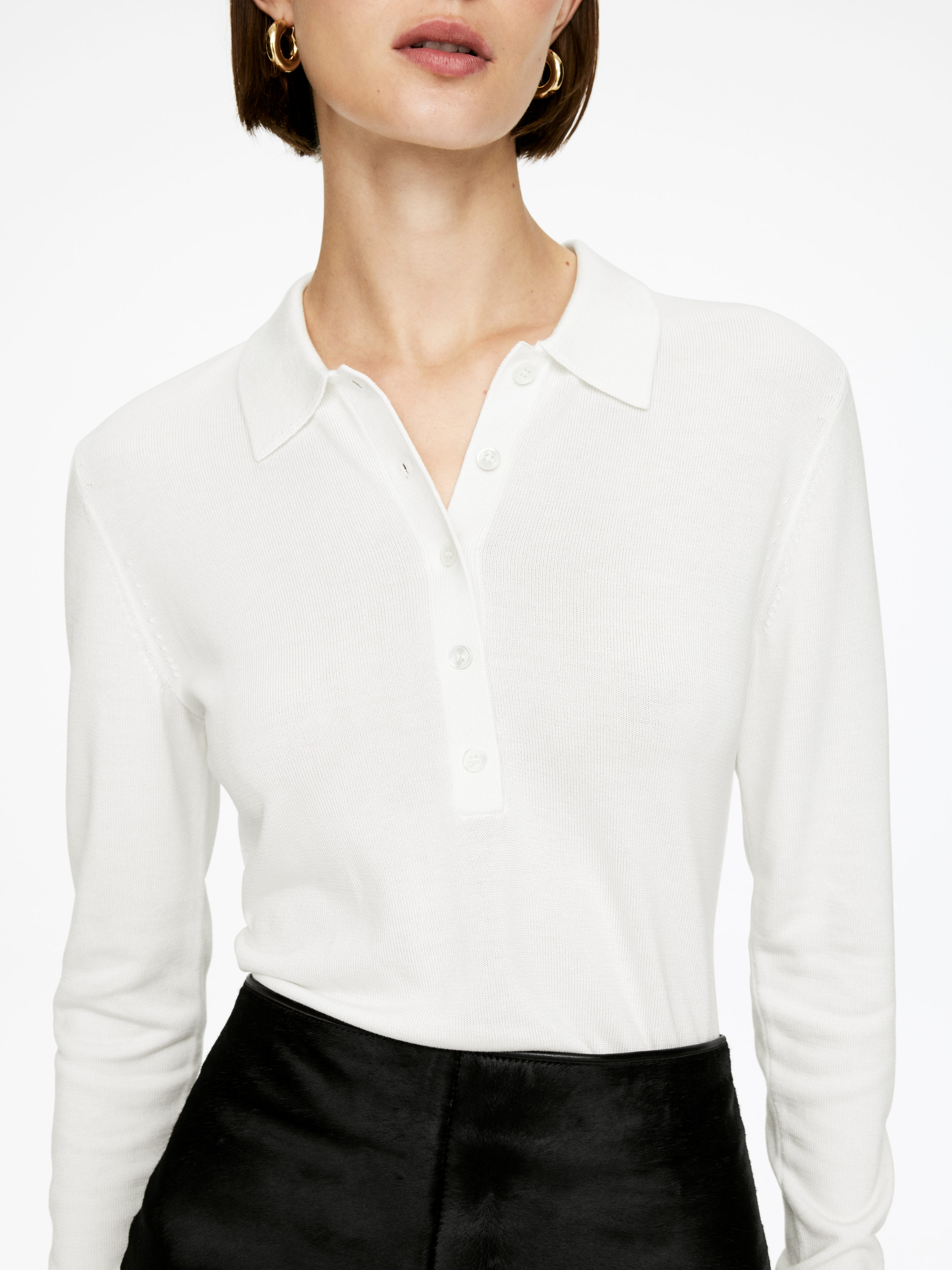 Knitted Polo Shirt - White - Regular fit - Women - StillMedia/Lookbook - 6