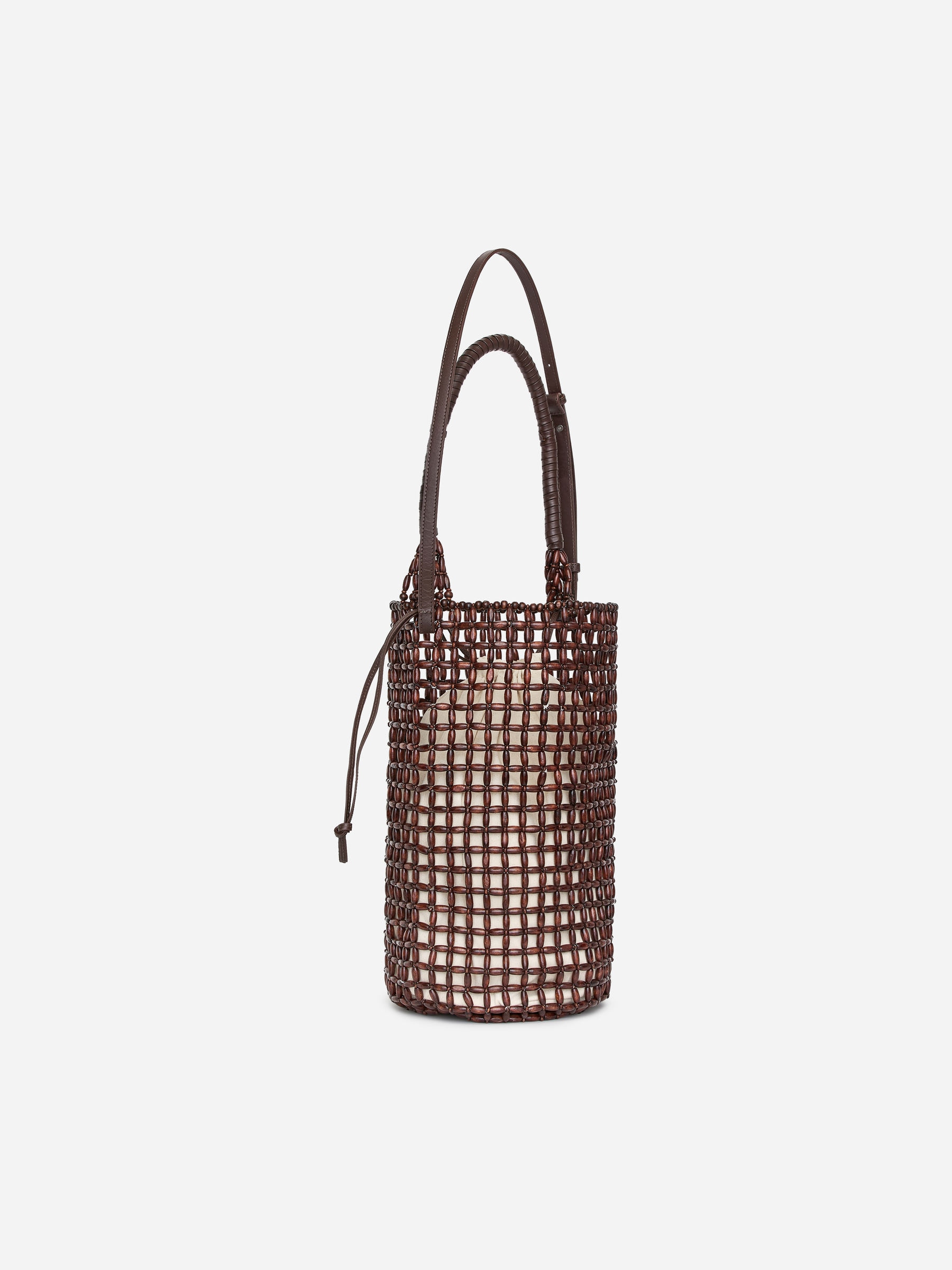 Leather-Trim Beaded Bag-#443A38-17955