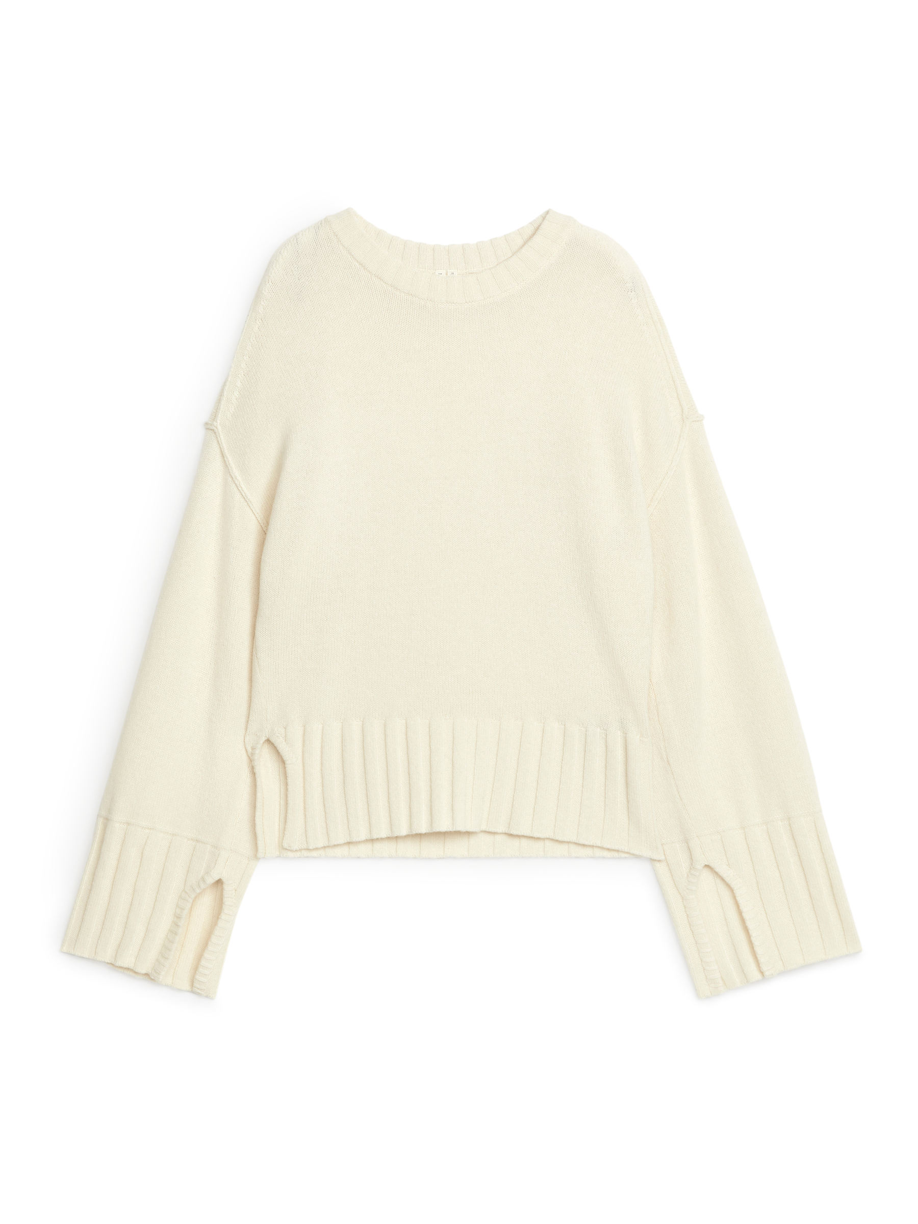 Side-Slit Wool Jumper-#F0EDD7-6490