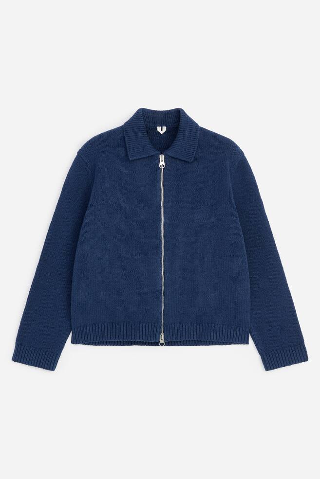 Cardigan con cerniera in misto cotone - Blu scuro/Beige scuro/Blu scuro - 1