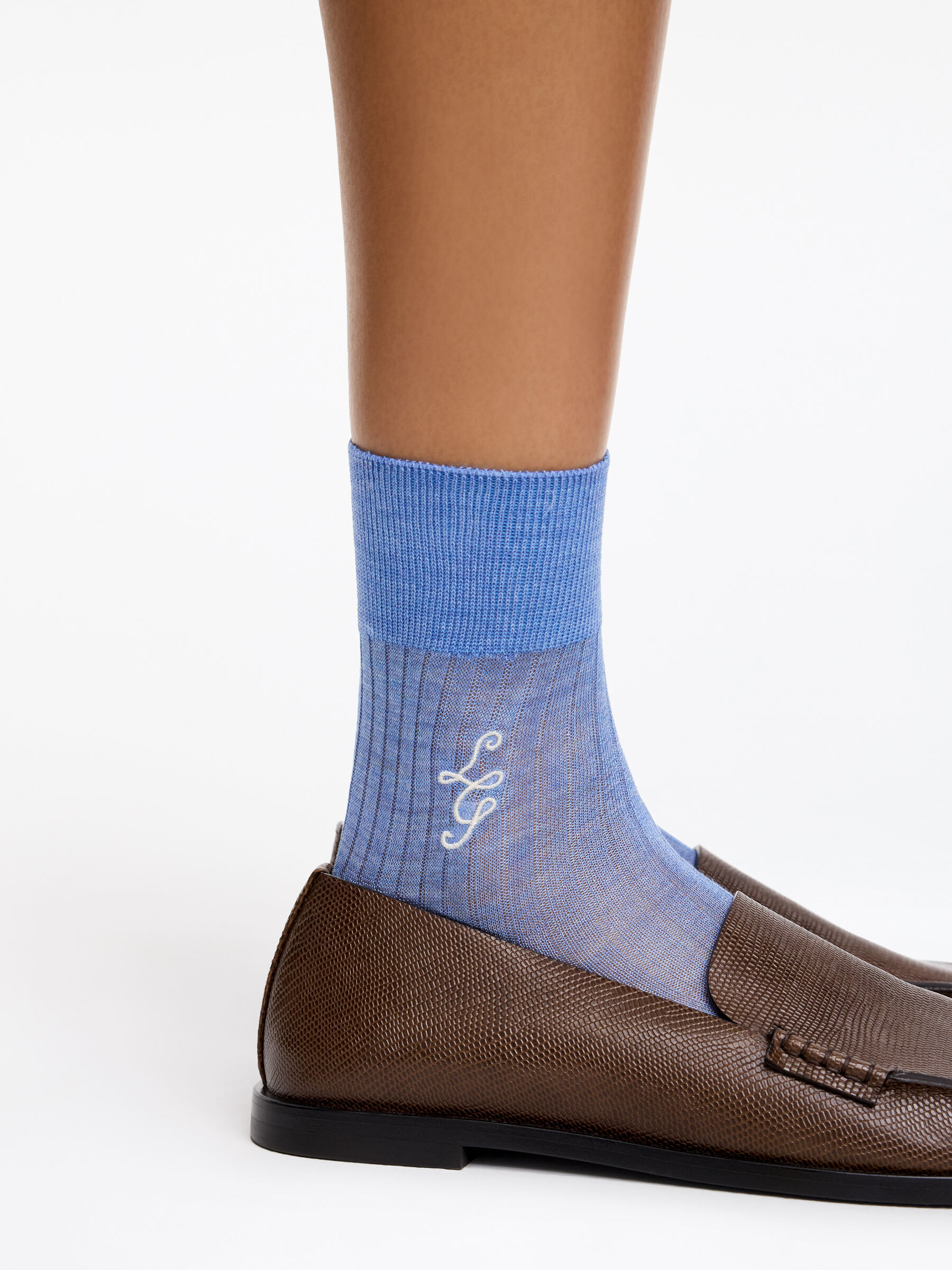 ARKET and Laila Gohar Monogram Crew Socks - Light Blue - Women - StillMedia/Lookbook - 3