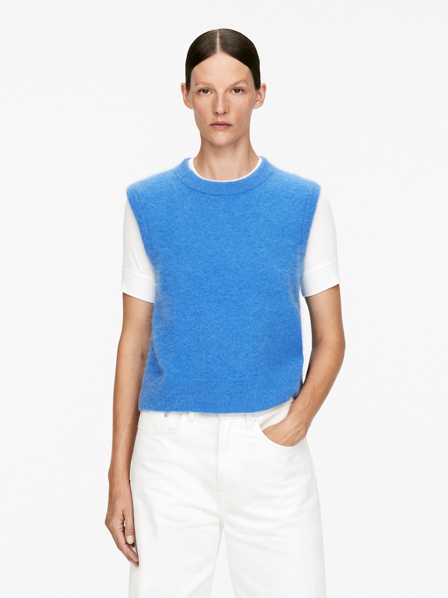 Pullunder aus Alpakawolle und Wolle - Blau/Schwarz