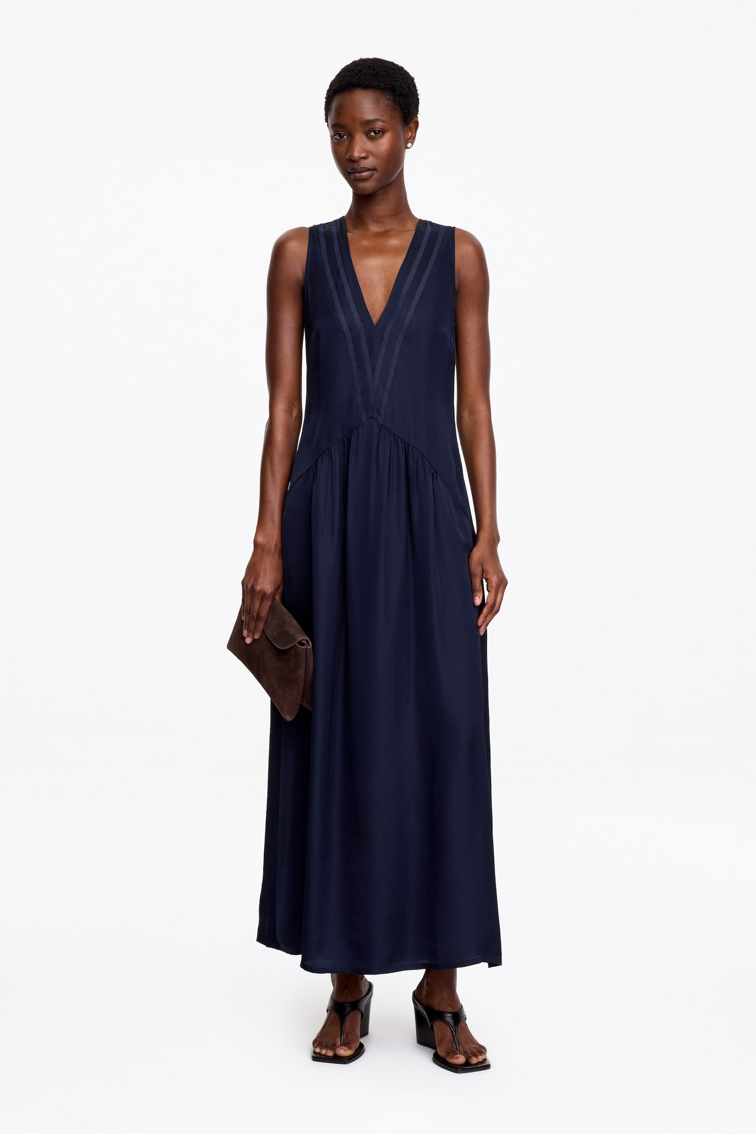 Maxi abito con dettaglio in organza - Blu scuro/Nero - 1