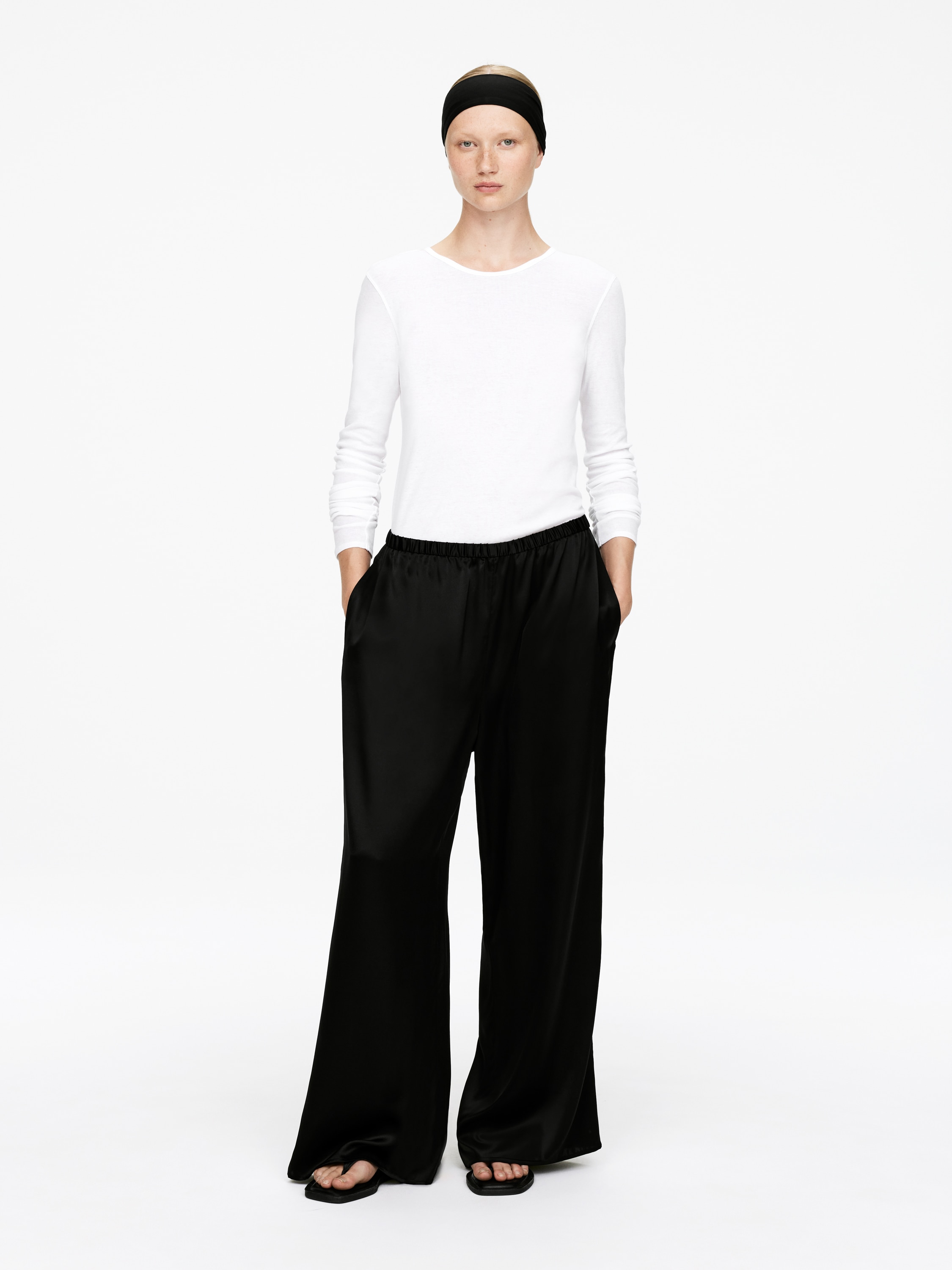 Pantalon en soie - Noir/Beige clair