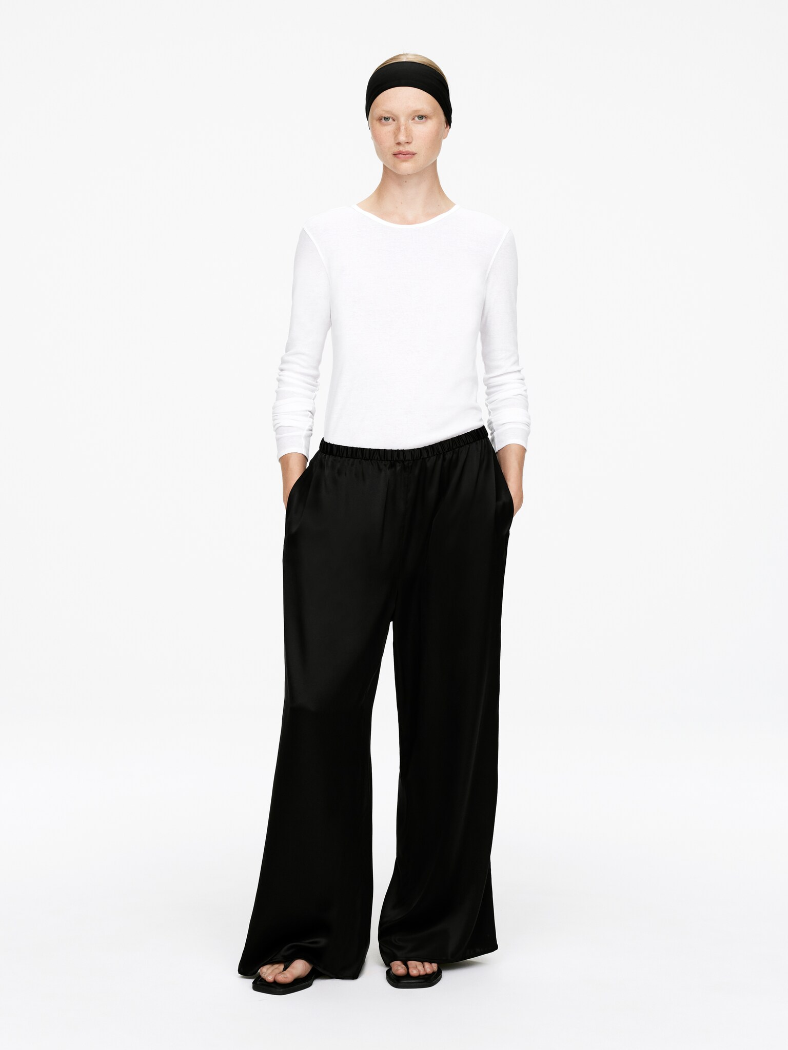 Silk Trousers - Black/Light Beige
