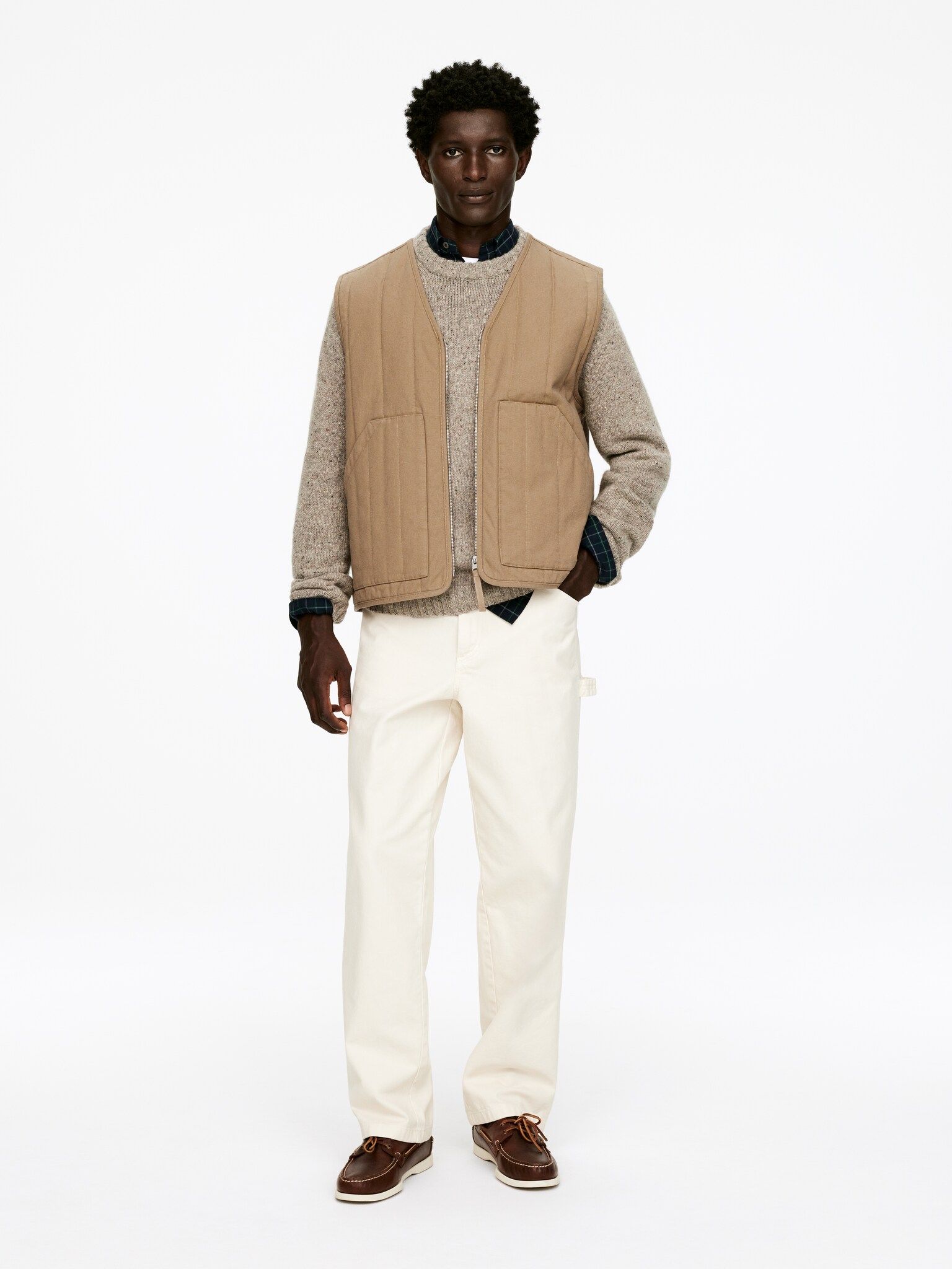 Vattert workwear-vest - Mørk beige