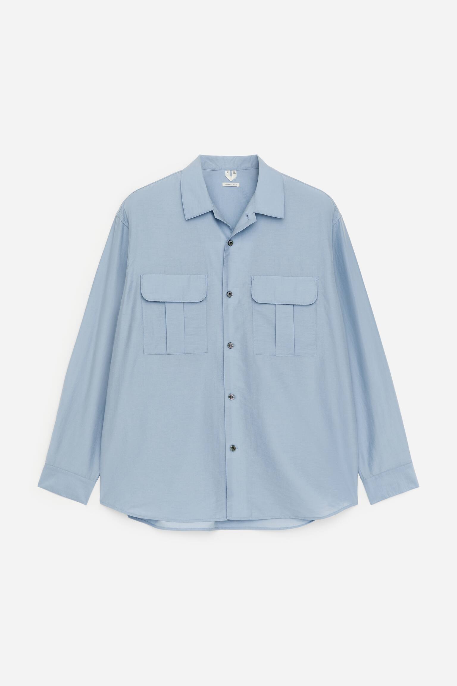 Nadměrná košile ze směsi lyocellu - Prašná modrá/Hnědá - 2