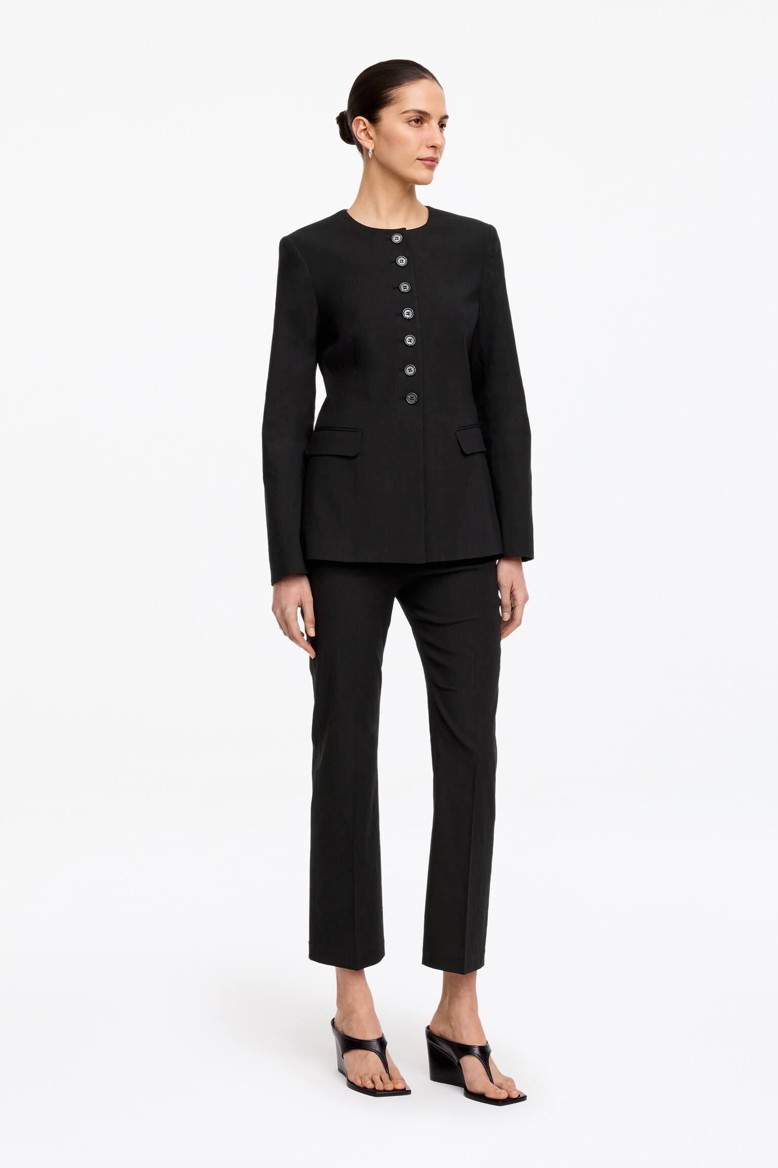 Marynarka z mieszanki z lnem - Czarny/Czarny - 4