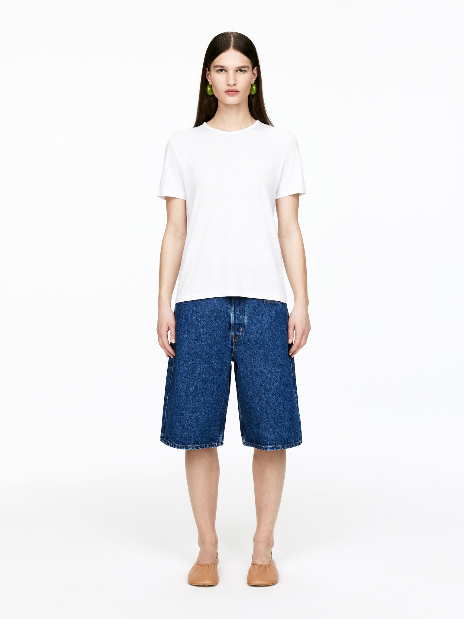 Linen-Blend T-Shirt - White/Dark Blue - 3