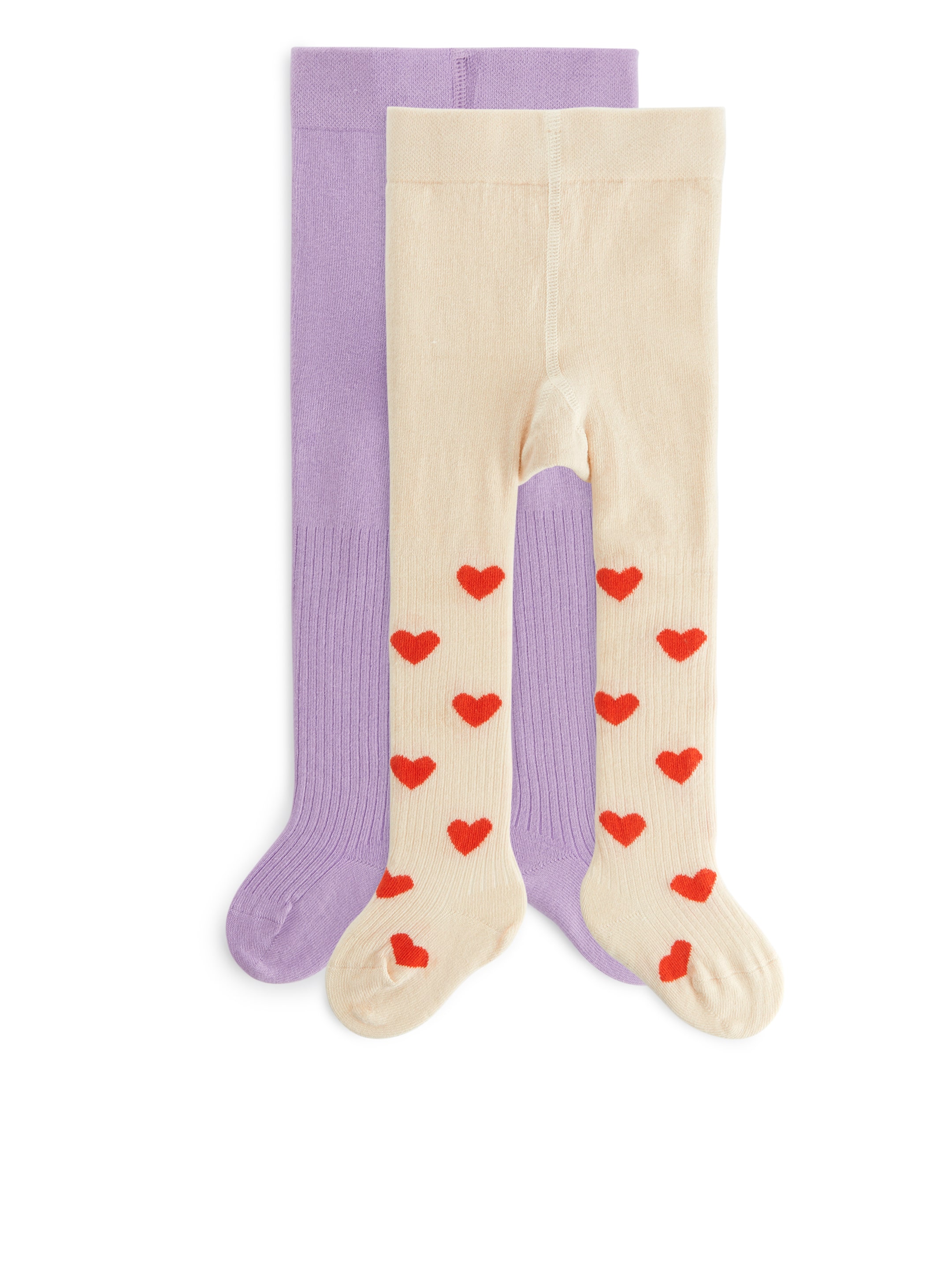 Bomullsstrumpbyxor, 2-pack - Lila/off-white - Slim fit - Children - StillMedia/DescriptiveStillLife - 1