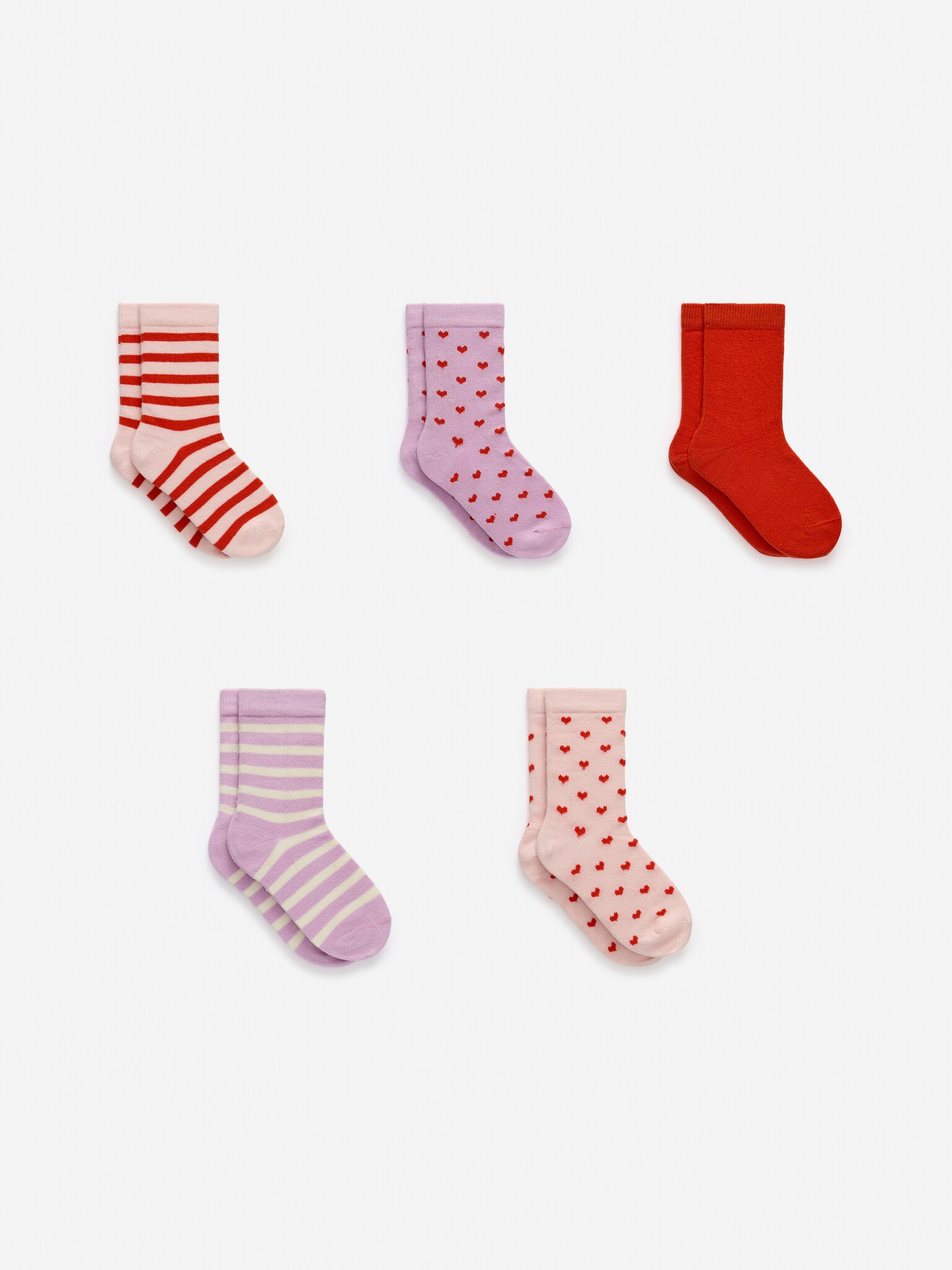 5 darabos pamutzokni szett - Pink/Vörös/Pink/lila/Kék/zöld/Többszínű/szívecskés/Kék/Zöld/Törtfehér