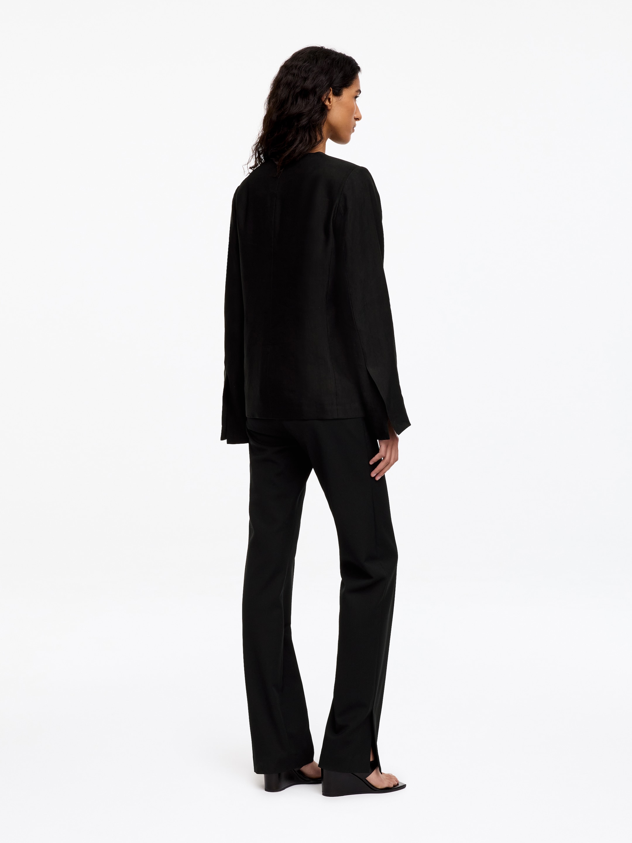 Linen-Blend Collarless Blazer - Black - Regular fit - Women - StillMedia/Lookbook - 3