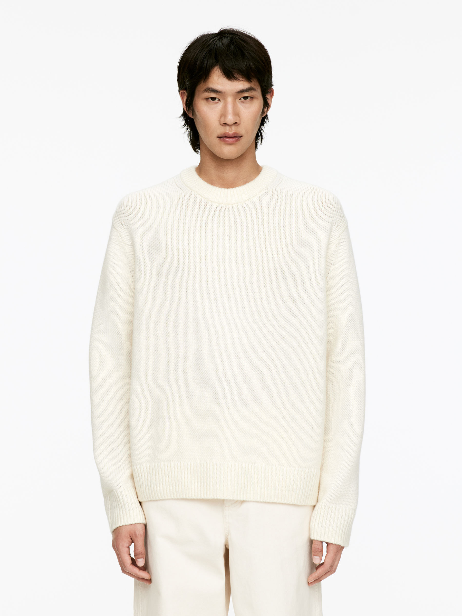 Heavy Knit Wool Jumper-#EFEFDF-16013