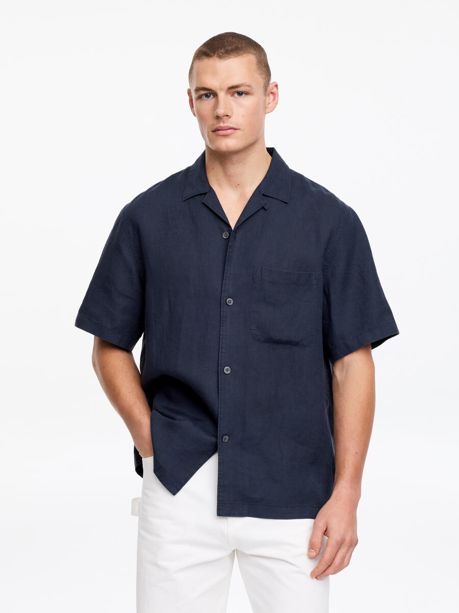 ARKET Men's  Relaxed Linen Resort Shirt Blue,  size 54