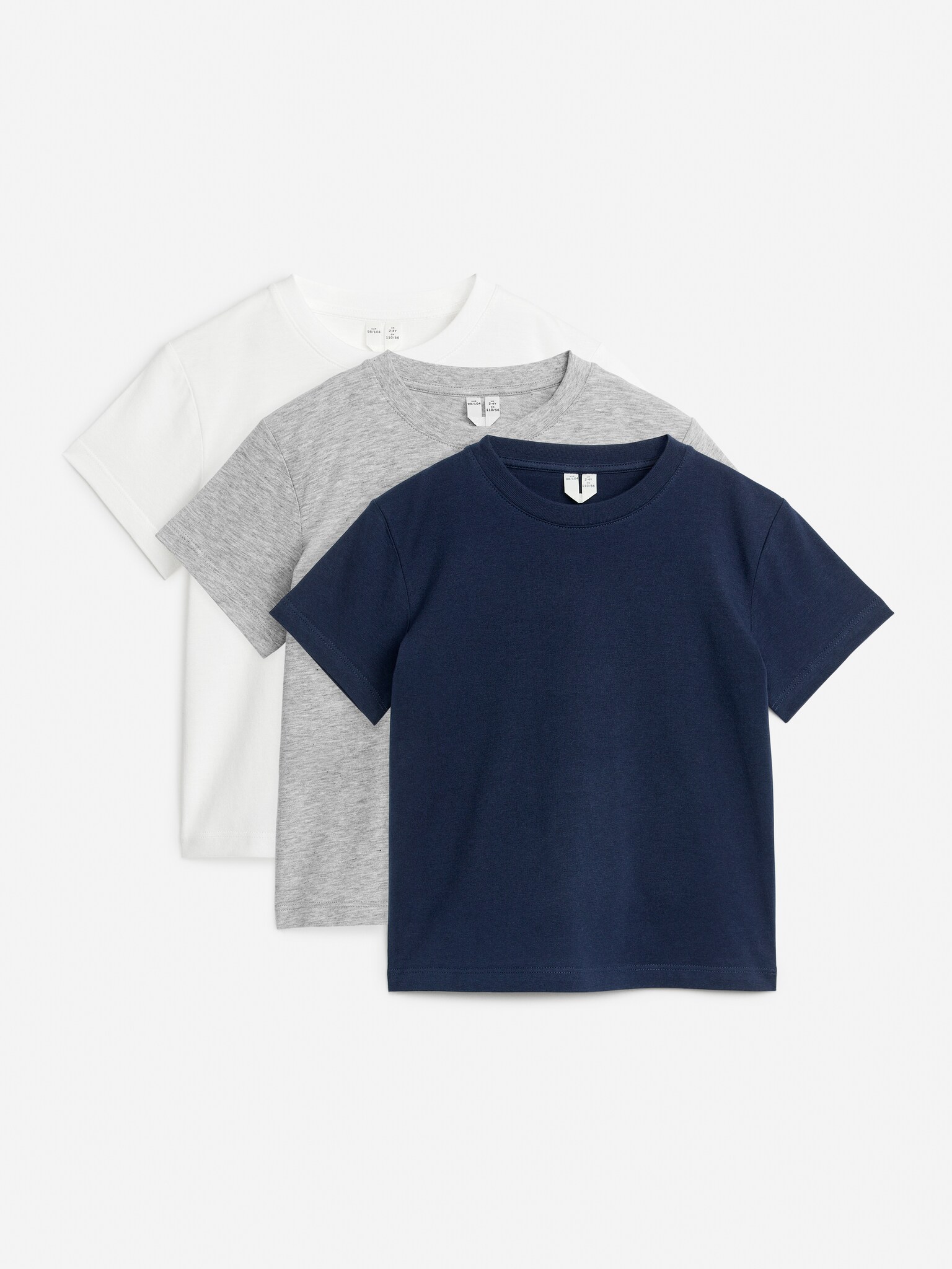 Crew-Neck T-Shirt Set of 3 - White/Grey/Dark Blue