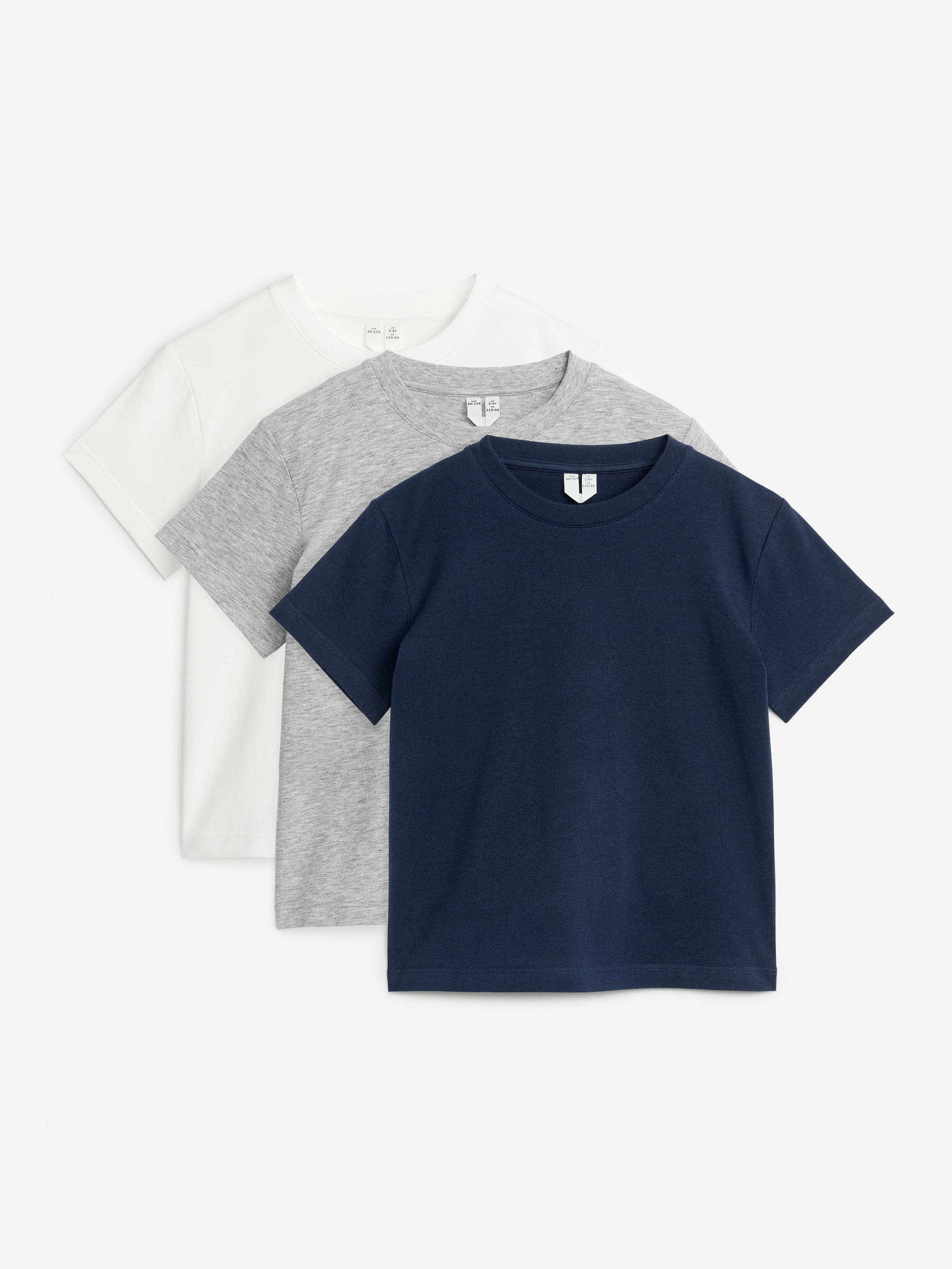 Zobacz większy obraz: Zestaw 3 T-shirtów z okrągłym dekoltem - Biały/Szary/Ciemnoniebieski - Dziecko | H&M PL 1