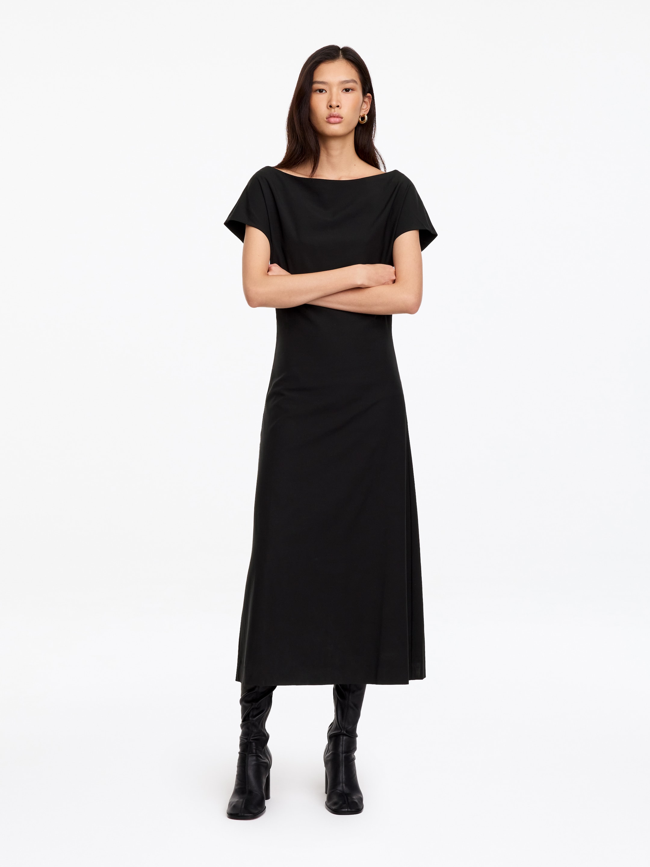 Off-Shoulder Midi Dress-Black-20766
