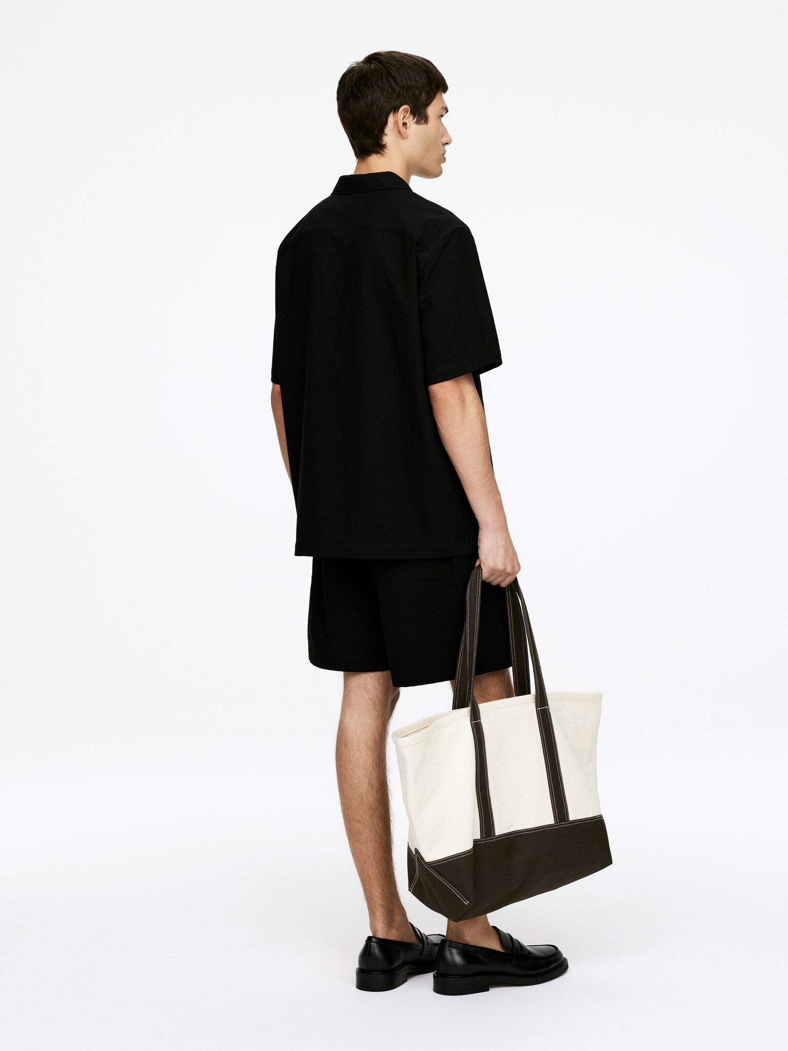 Chemise en seersucker à col cubain - Noir/Taupe - 5
