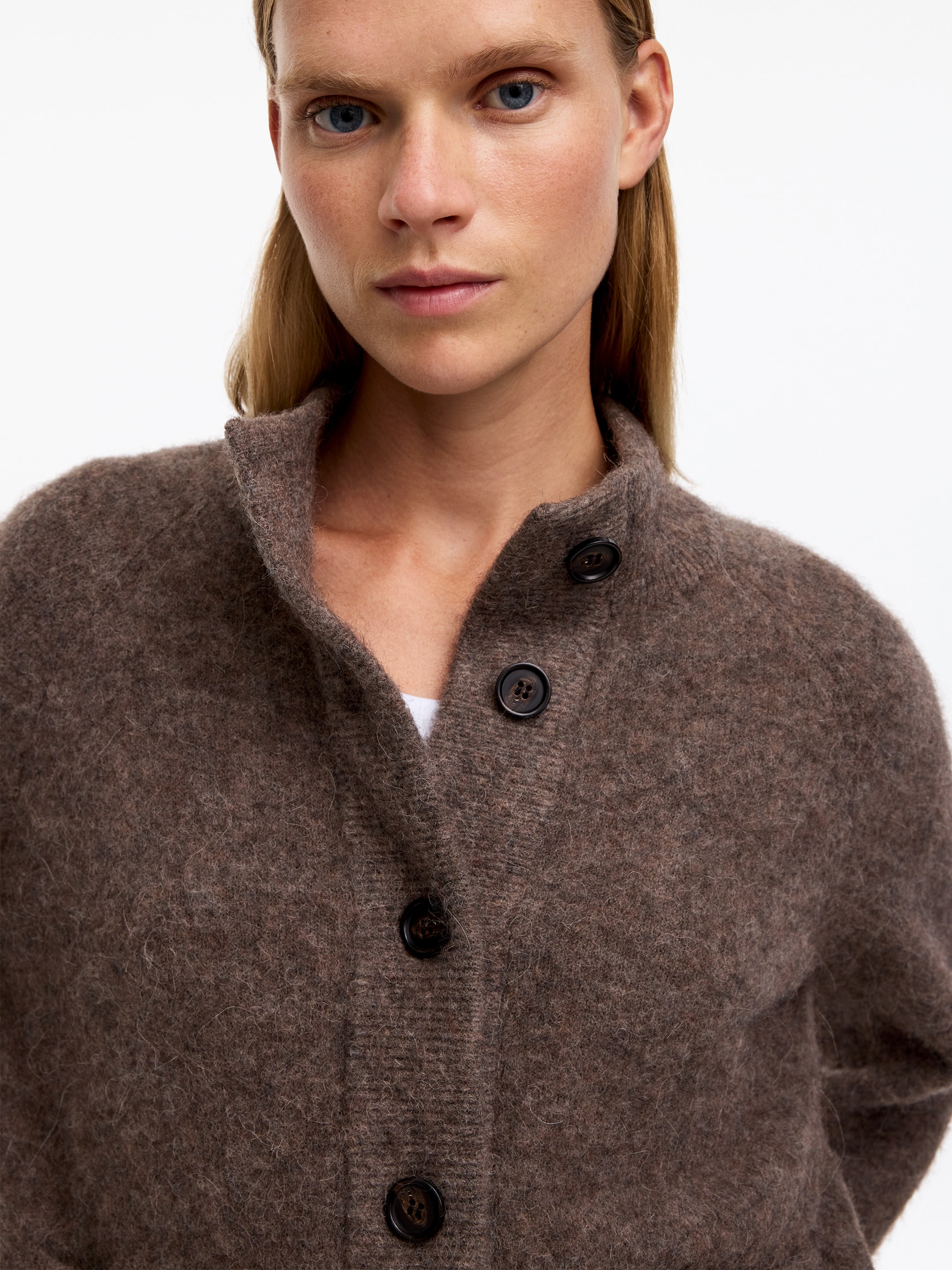Alpaca-Wool Blend Cardigan - Dark Taupe - Loose fit - women - StillMedia/Lookbook - 5