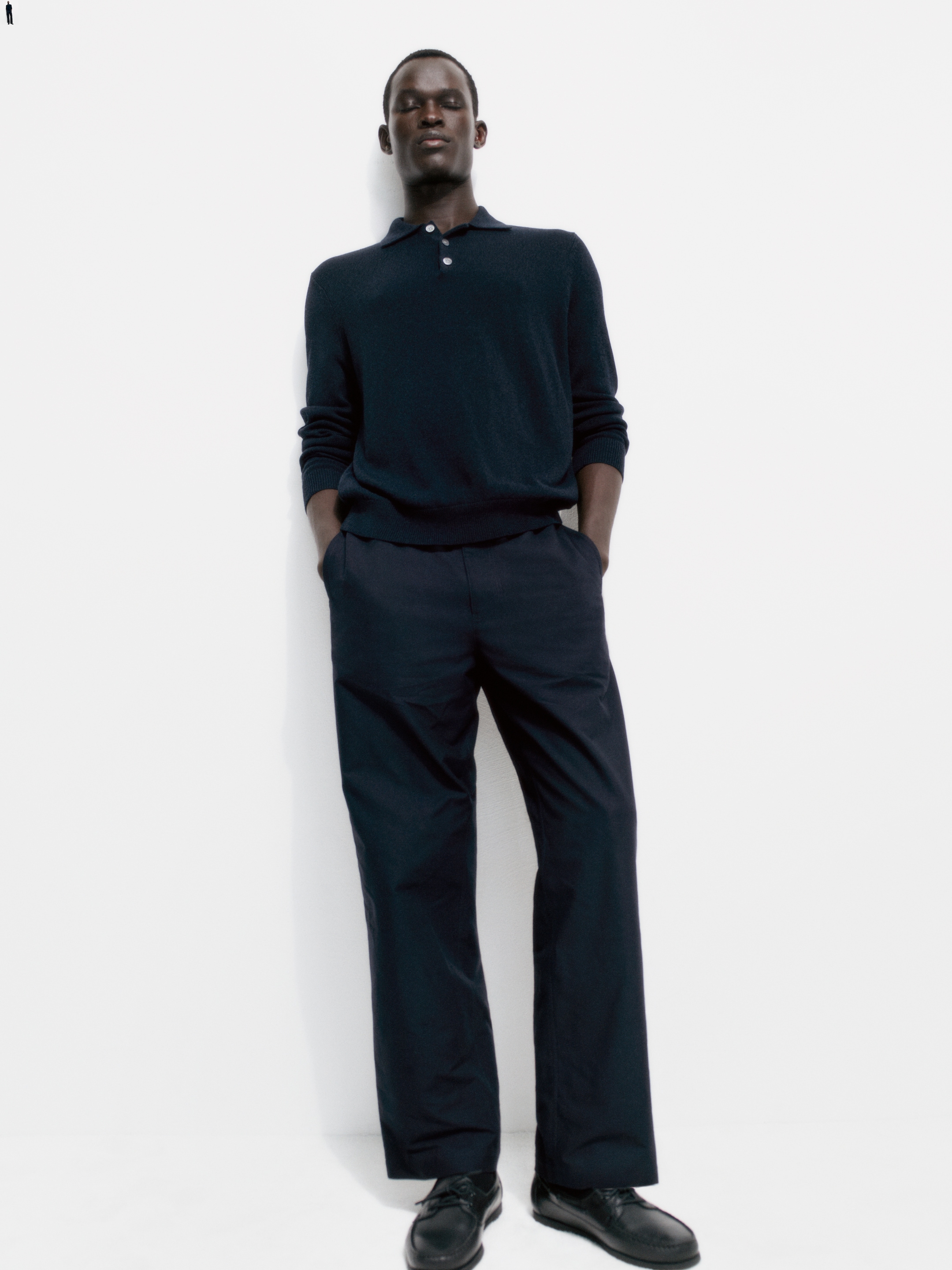 Linen Blend Polo Shirt - Dark Blue - Regular fit - Men - StillMedia/Environmental - 1
