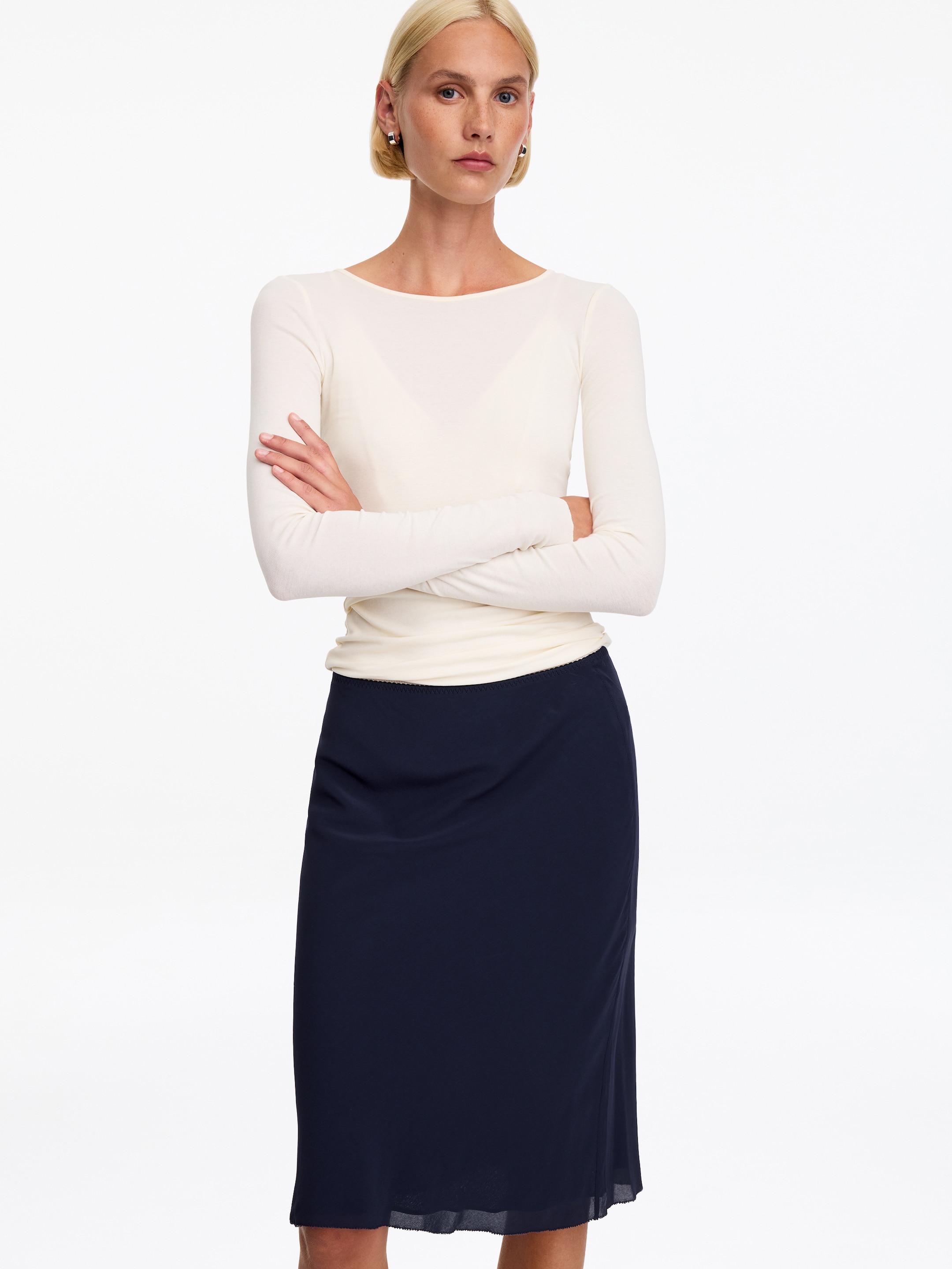Chiffon Midi Skirt - Navy - Regular fit - women - StillMedia/Lookbook - 4