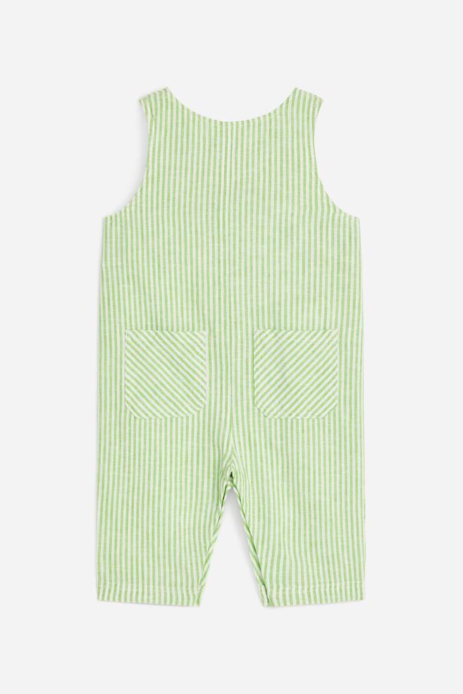 Cotton-Linen Dungarees-Green/White - 3