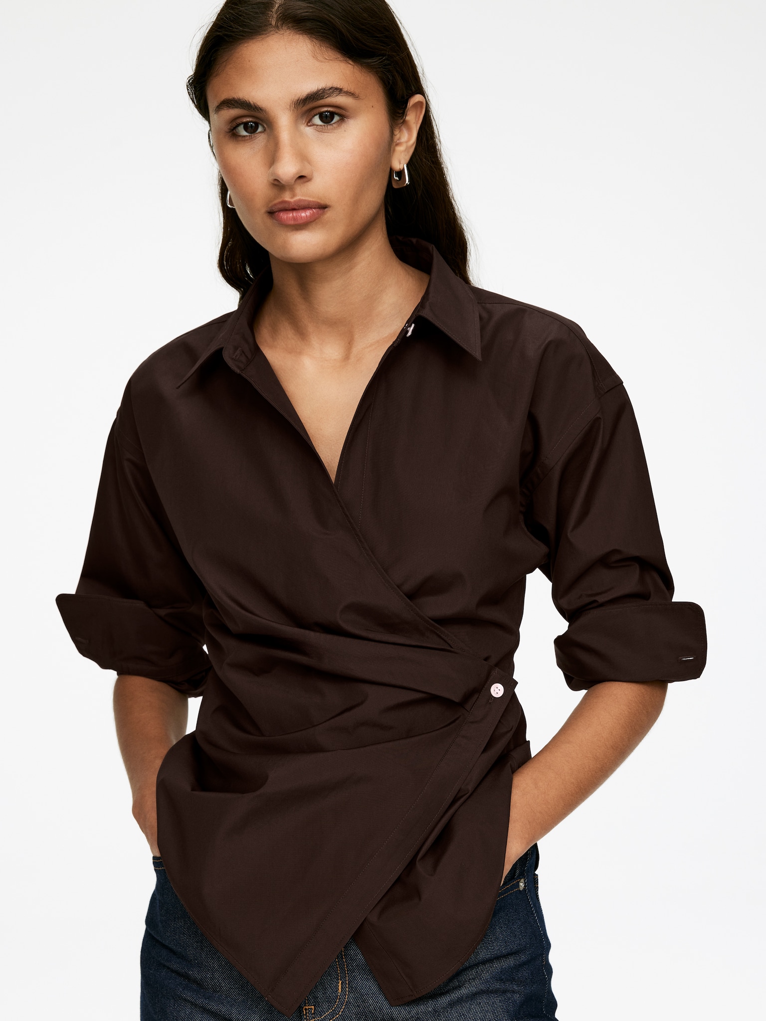 Chemise cache-cœur - Marron/Bleu/Rayé - 3