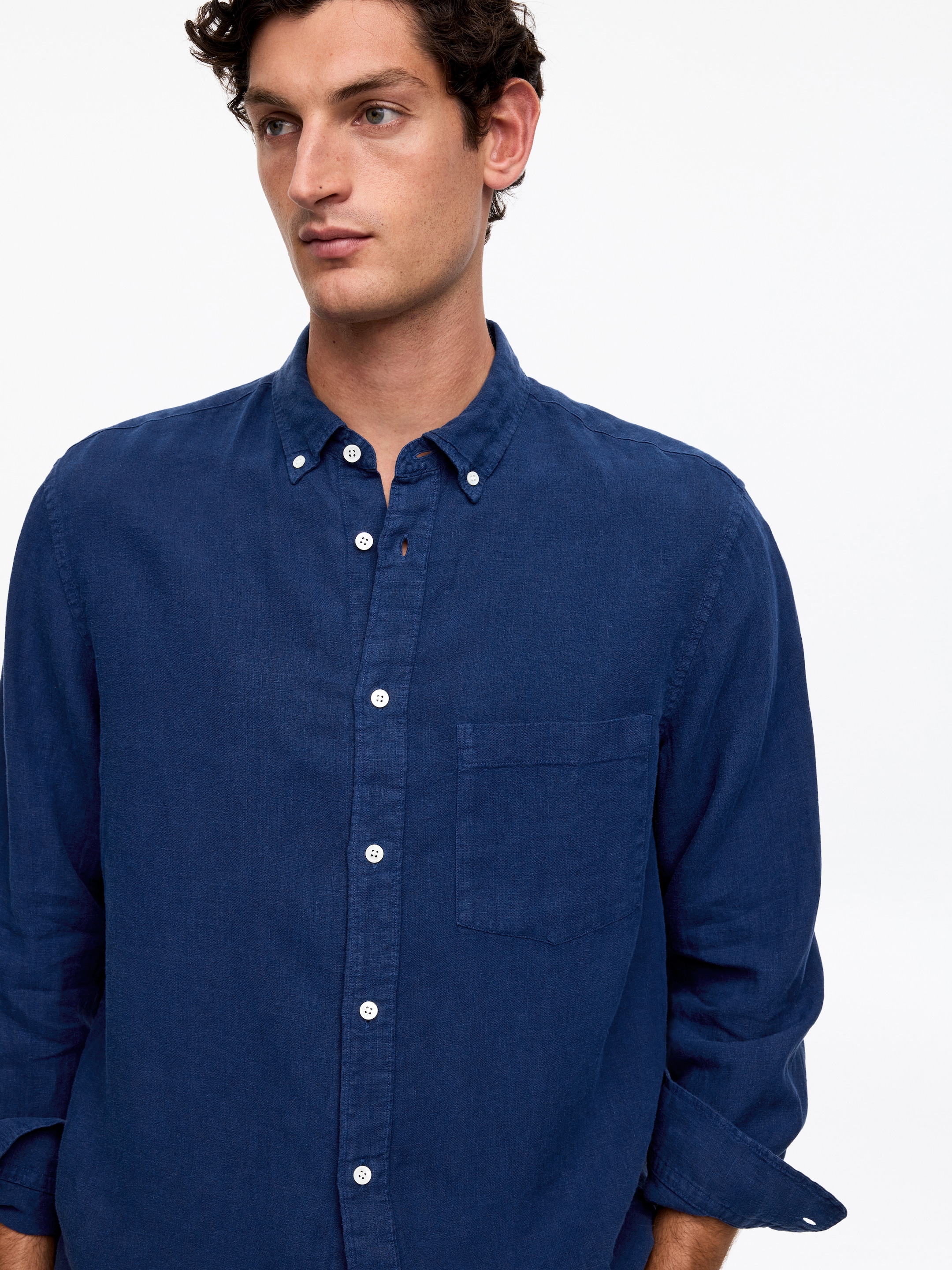 Chemise décontractée en lin - Bleu foncé - Relaxed fit - Homme - StillMedia/Lookbook - 4