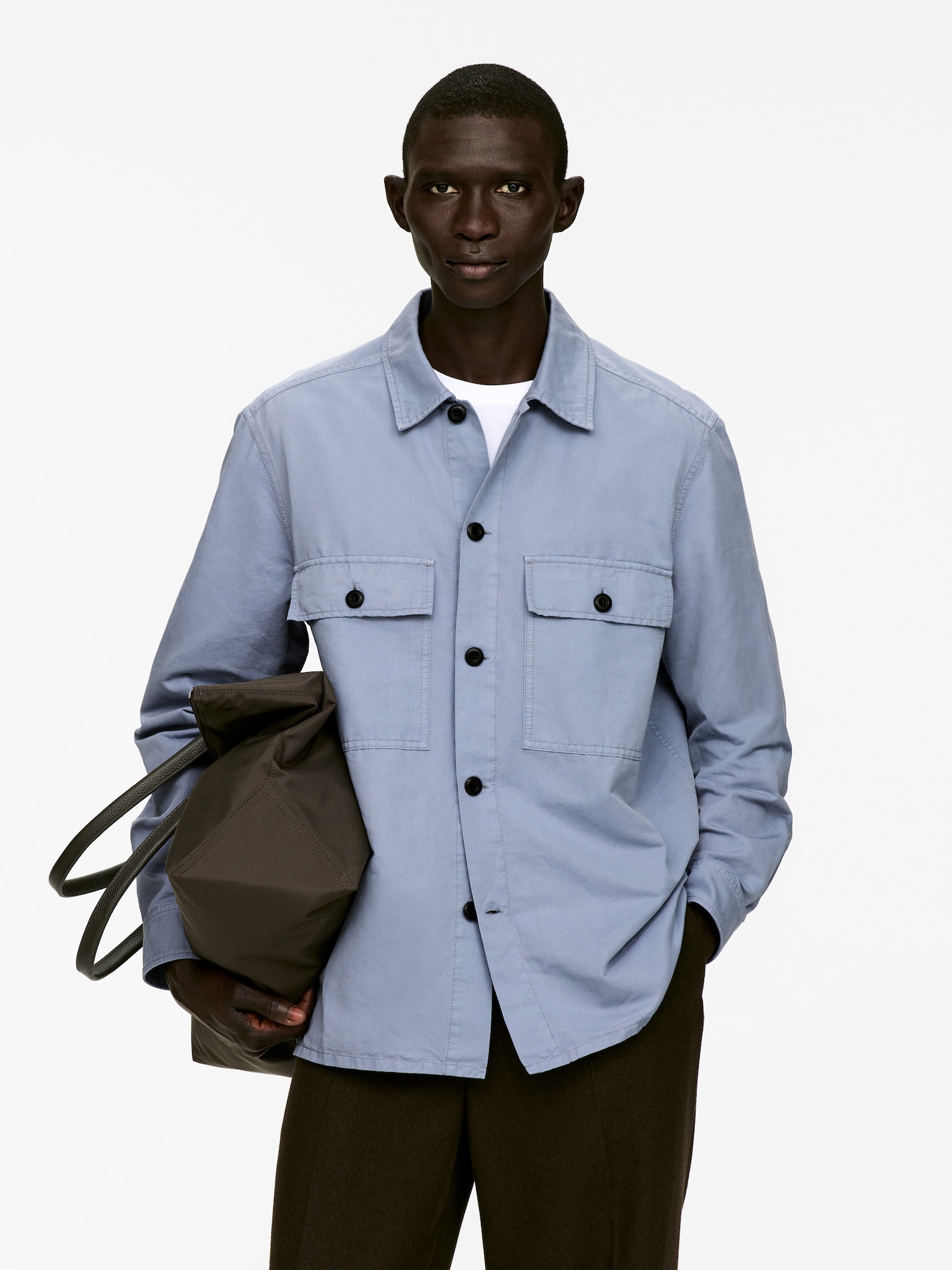 Sobrecamisa de lino y algodón - Azul empolvado/Verde empolvado